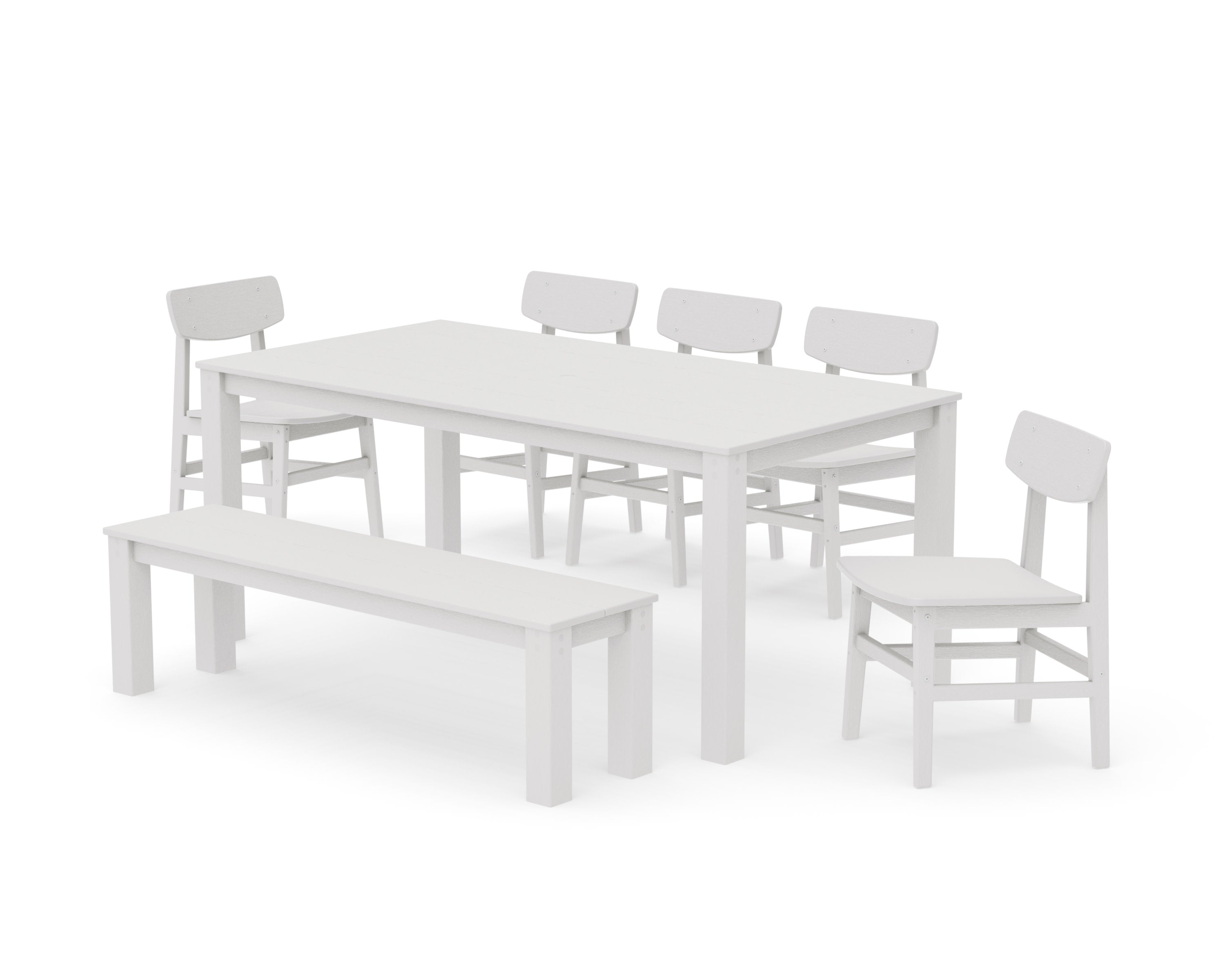 Modern Studio Urban Chair 7-Piece Parsons Dining Set with Bench in Vintage White