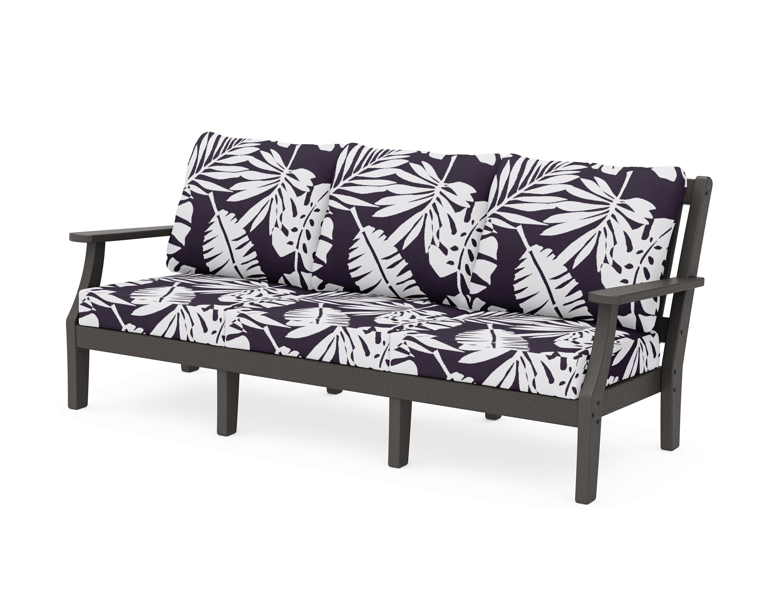 Chinoiserie Deep Seating Sofa in Vintage Coffee / Leaf Navy