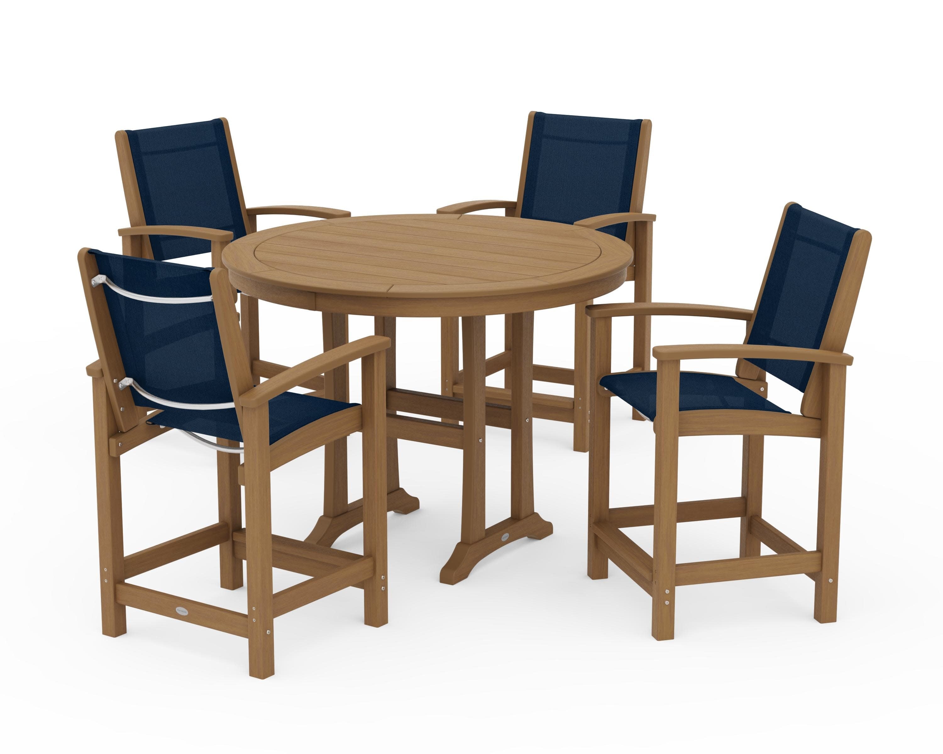 Coastal 5-Piece Counter Set in Natural / Navy Blue Sling