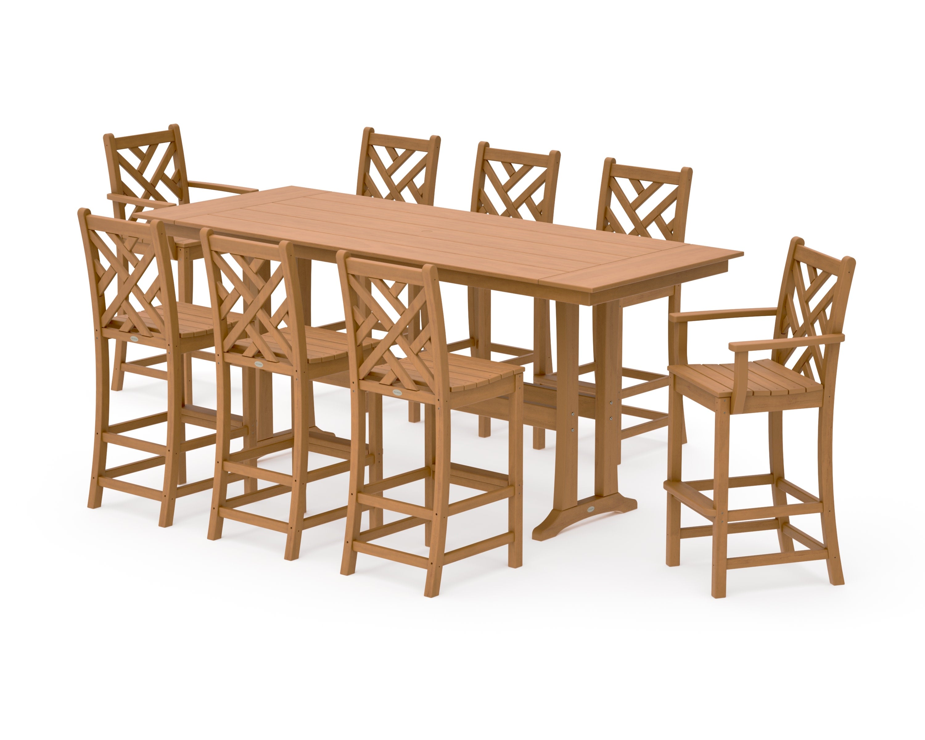 Chippendale 9-Piece Farmhouse Bar Set with Trestle Legs in Natural