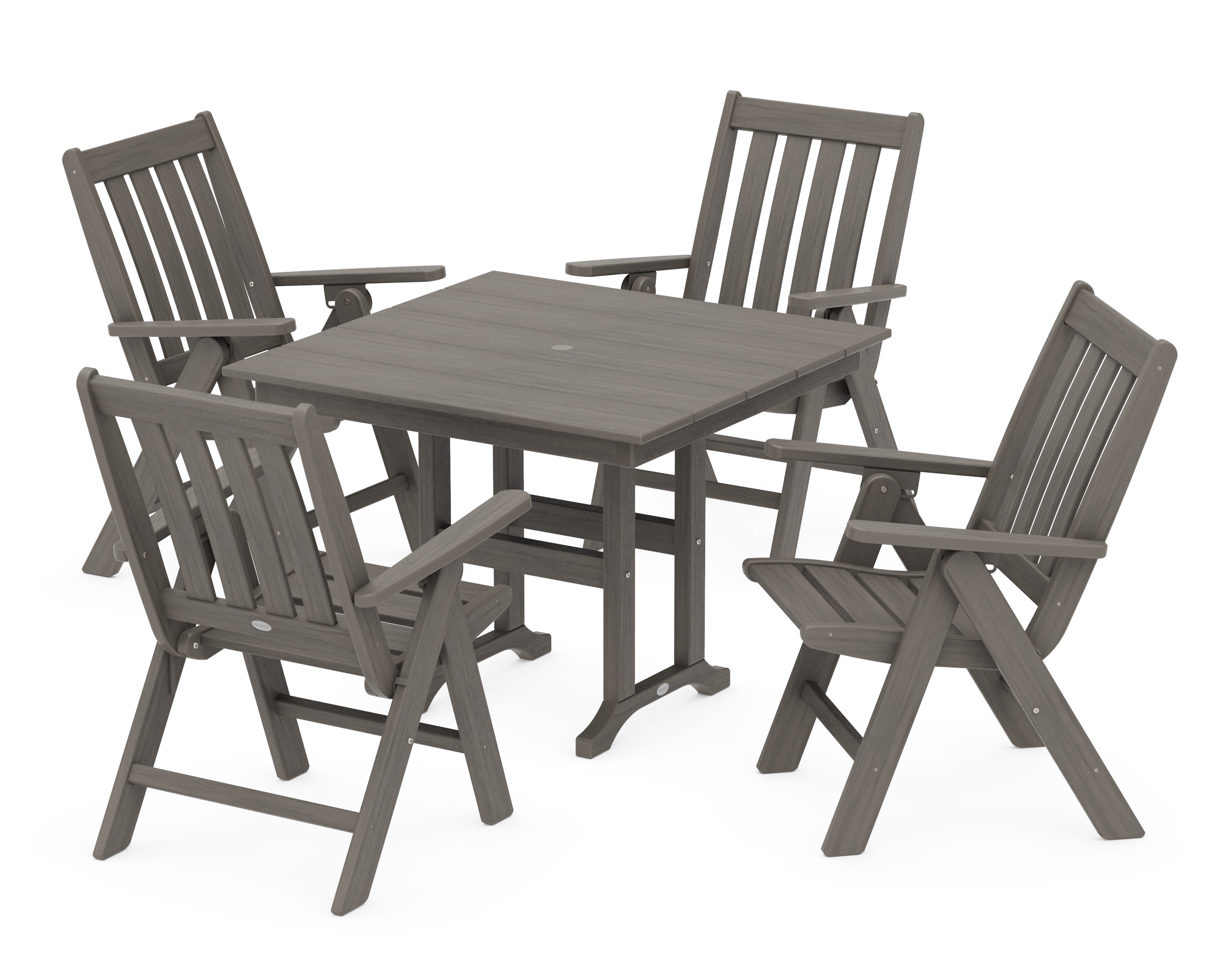 Vineyard Folding Chair 5-Piece Farmhouse Dining Set in Driftwood