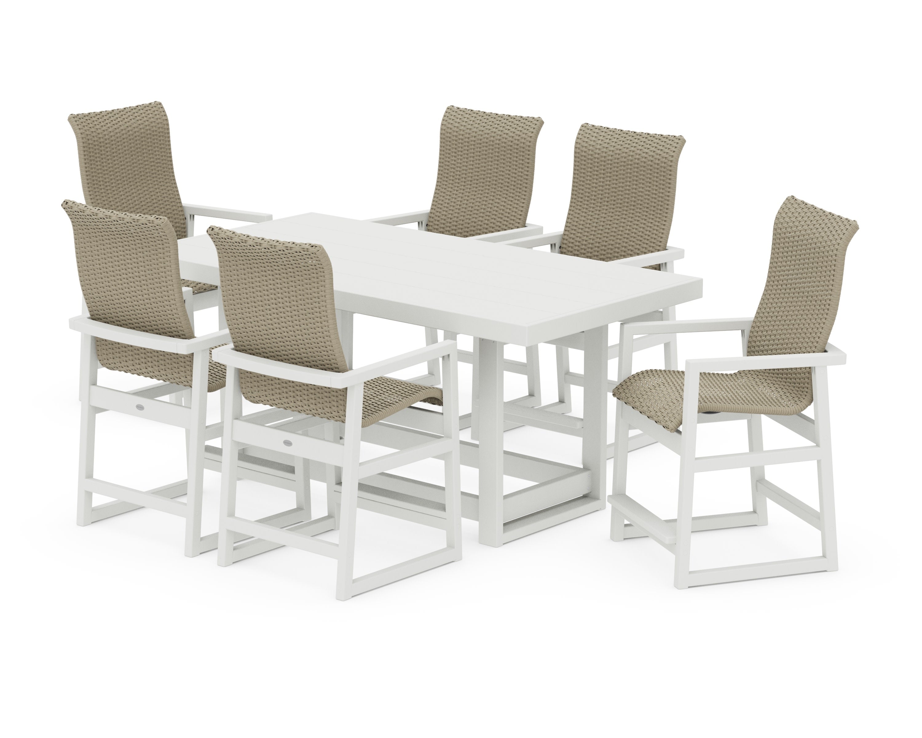 EDGE Woven Highback Arm Chair 7-Piece Counter Set in Vintage White / Dune Grass