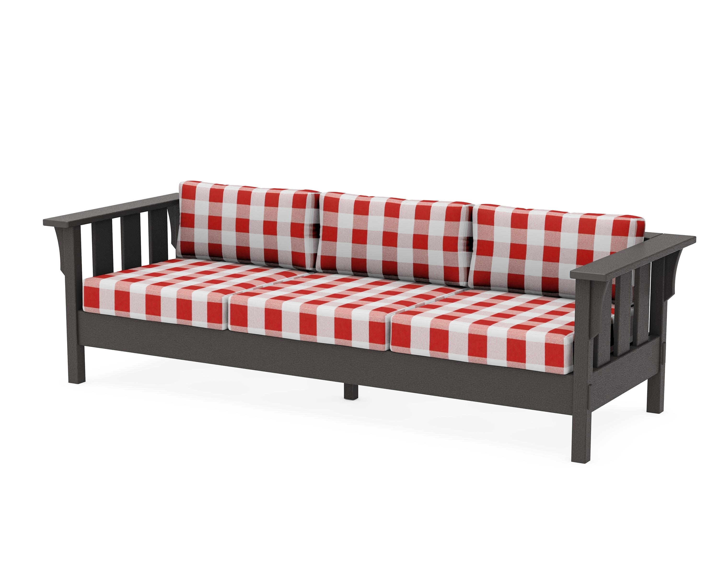 Acadia Deep Seating Sofa in Vintage Coffee / Buffalo Plaid Crimson
