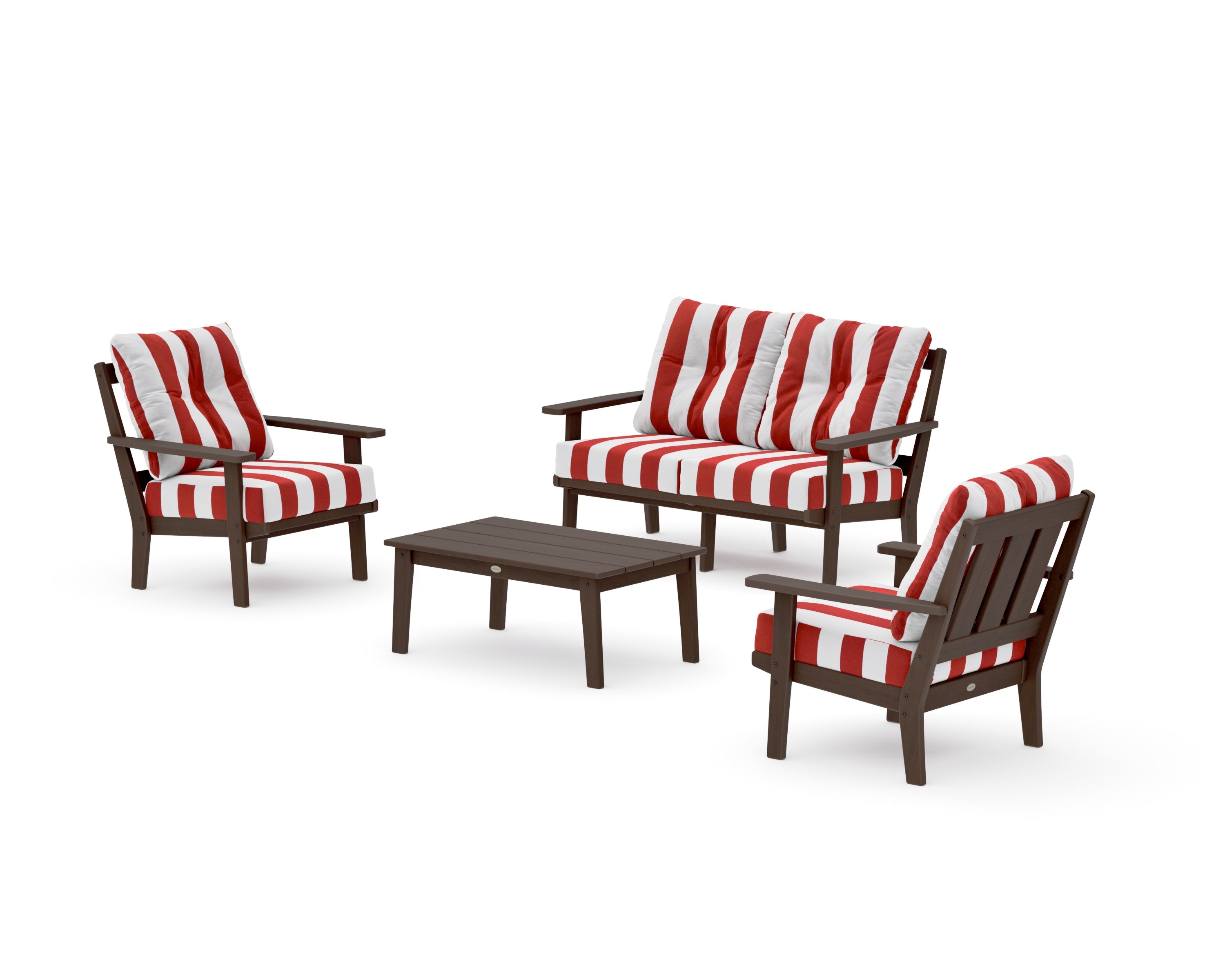 Oxford 4-Piece Deep Seating Set with Loveseat in Kona / Cabana Stripe Crimson