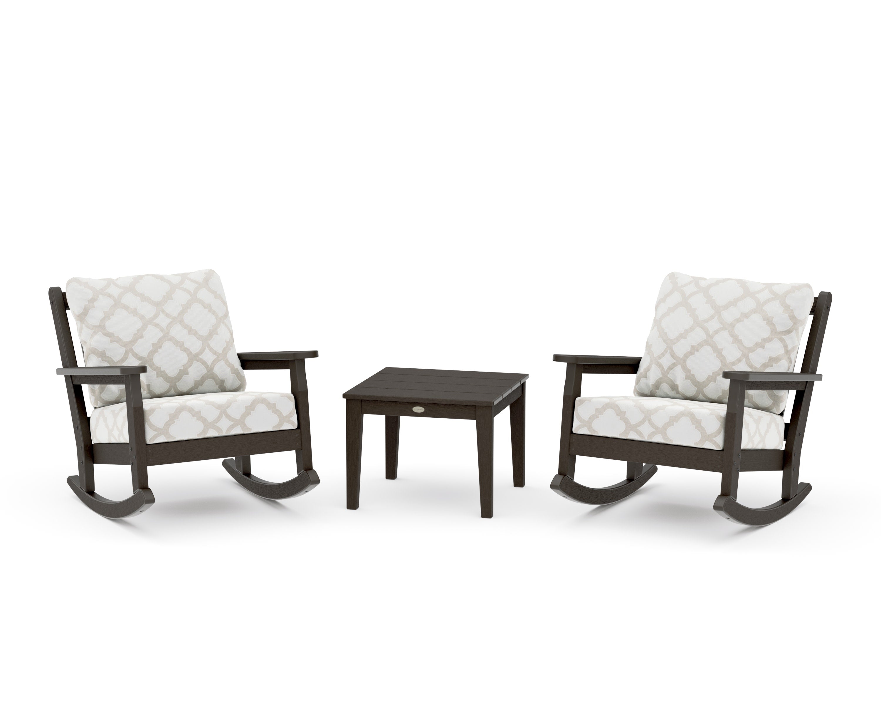 Chippendale 3-Piece Deep Seating Rocker Set in Vintage Coffee / Trellis Dune Burlap