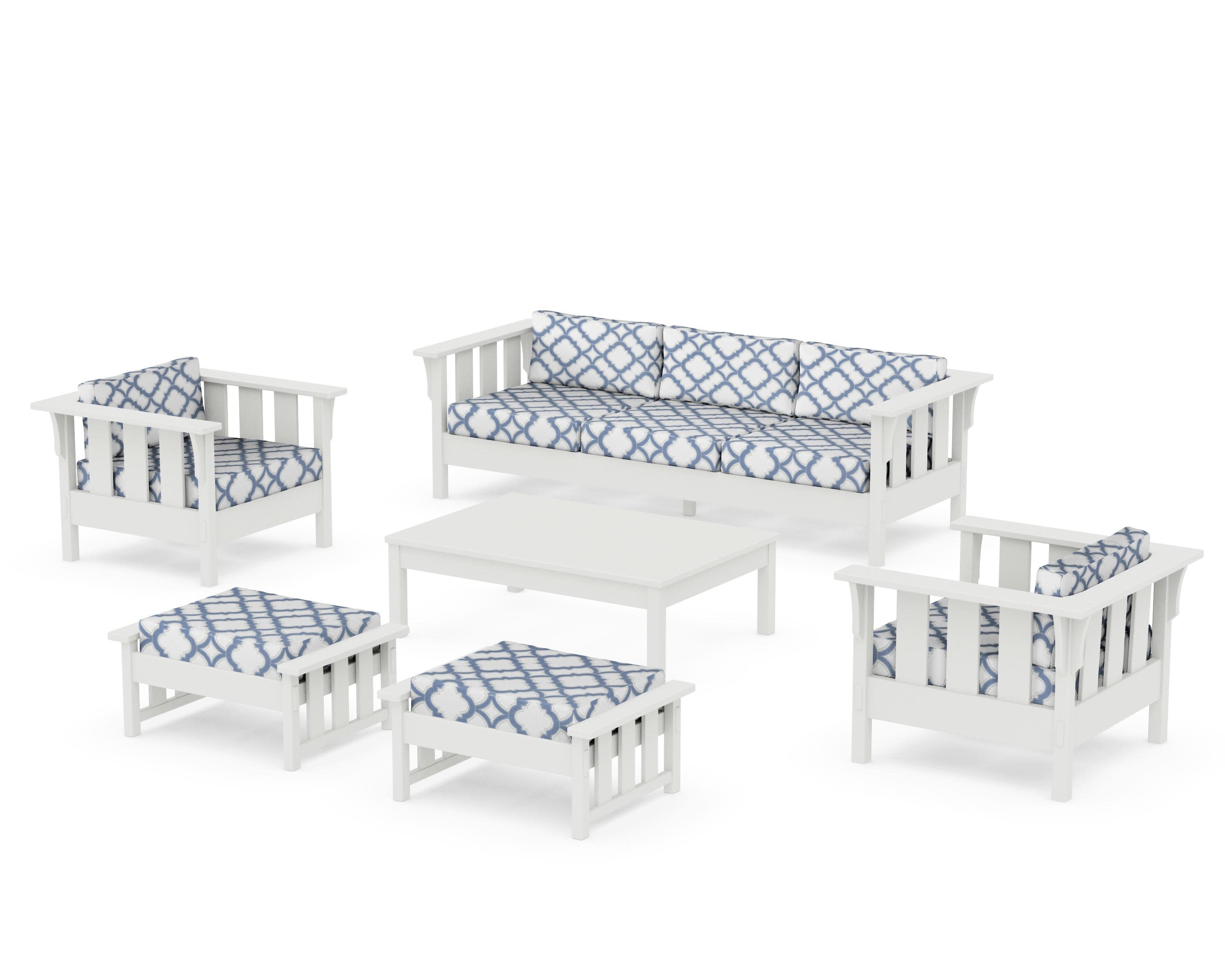 Acadia 6-Piece Lounge Sofa Set in Vintage White / Trellis Sky Blue