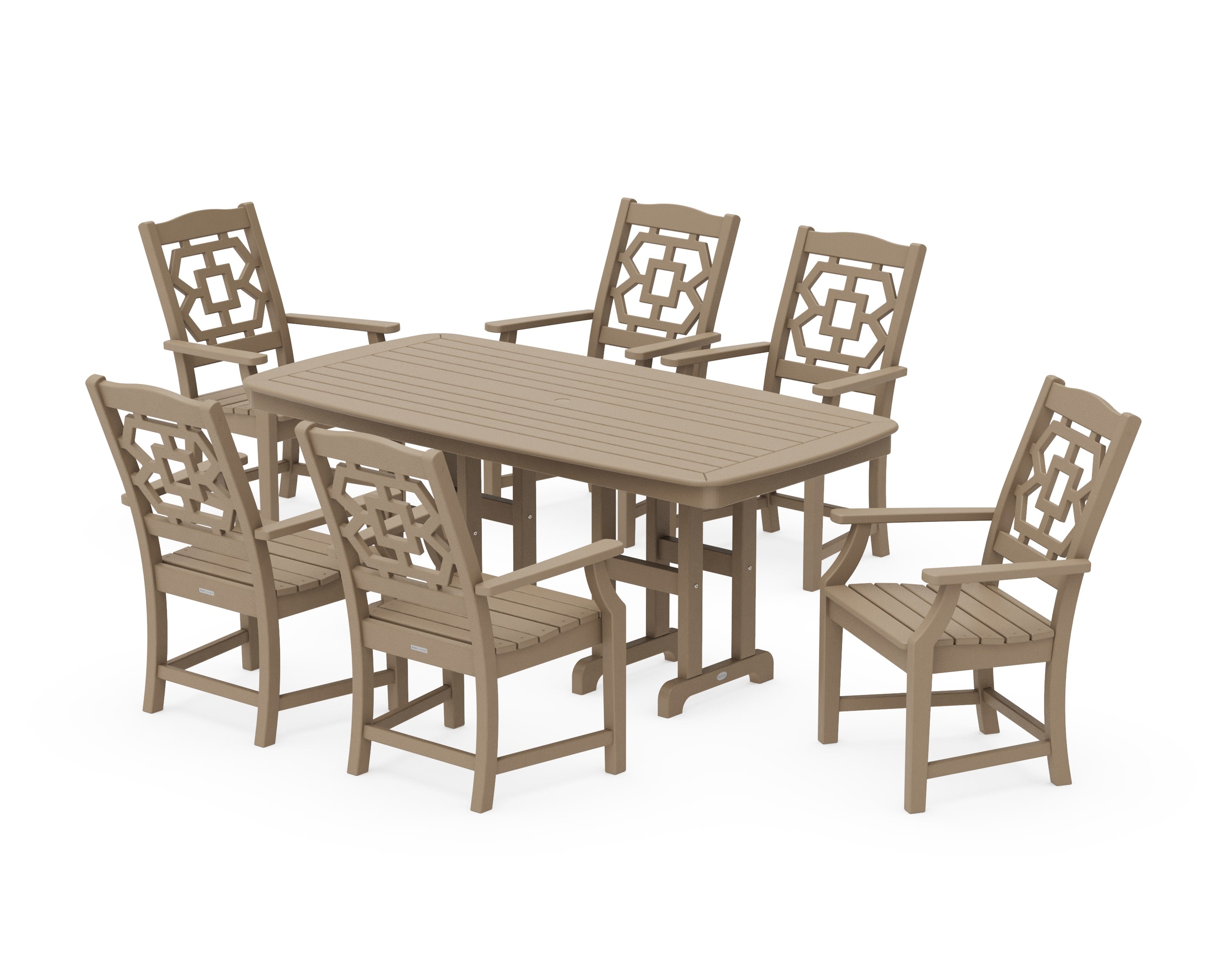 Chinoiserie Arm Chair 7-Piece Dining Set in Vintage Sahara