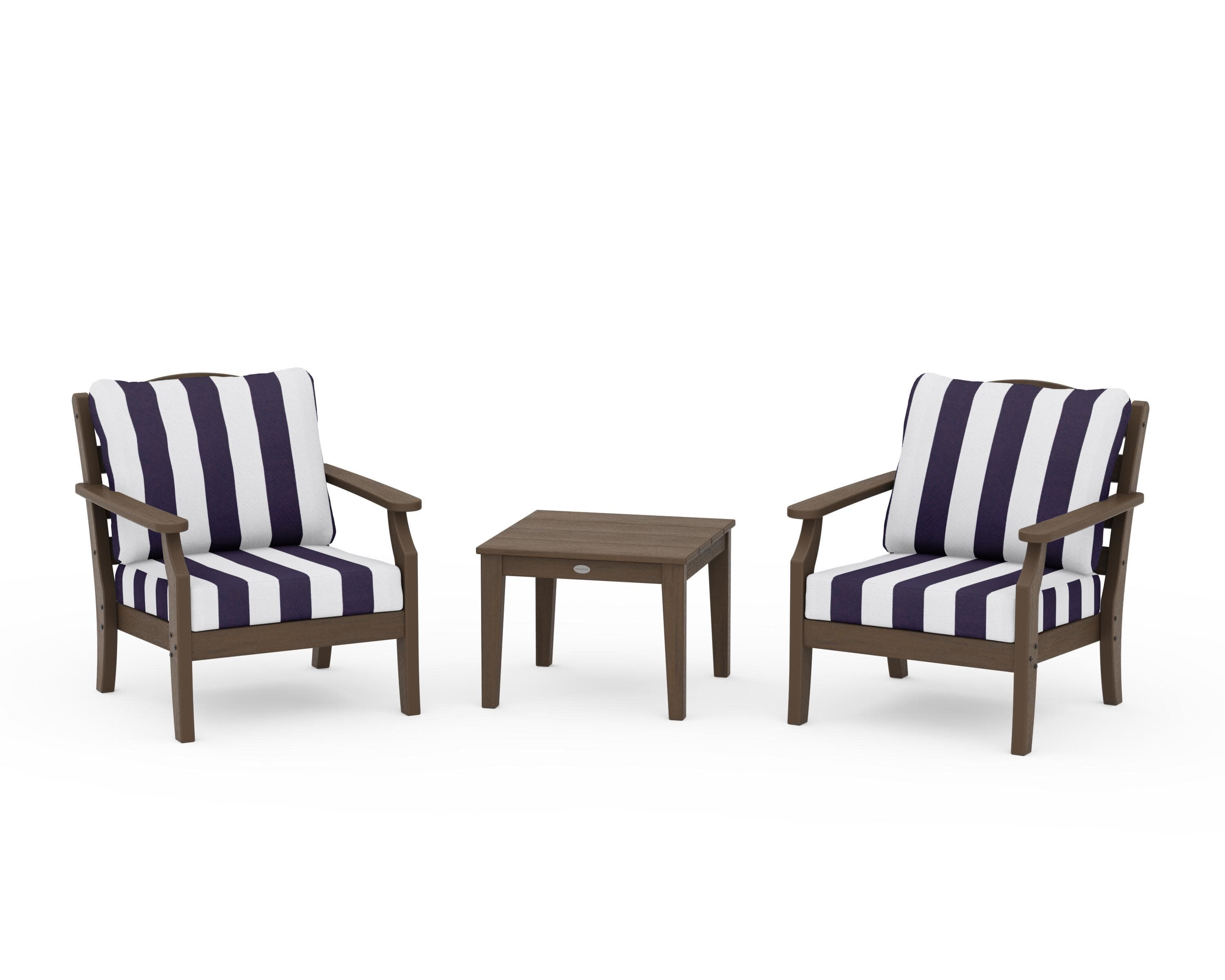 Savannah 3-Piece Deep Seating Set in Kona / Cabana Stripe Navy