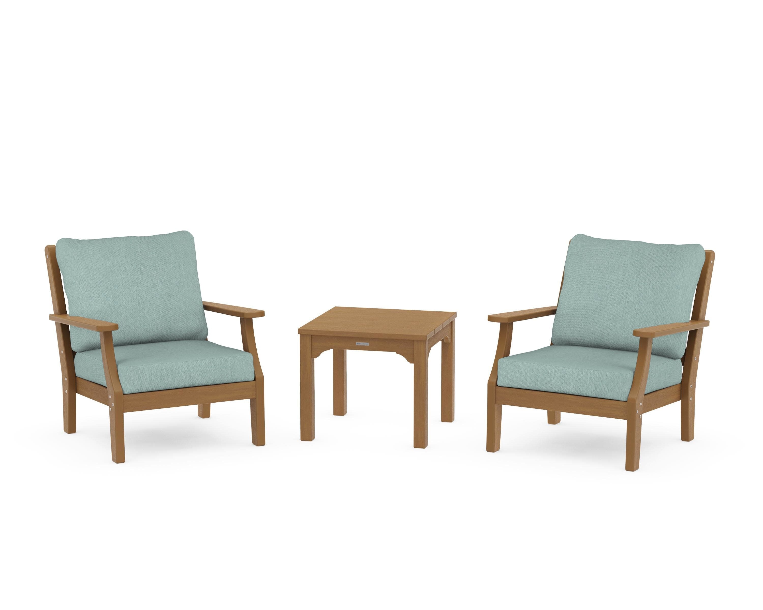 Chinoiserie 3-Piece Deep Seating Set in Natural / Glacier Spa