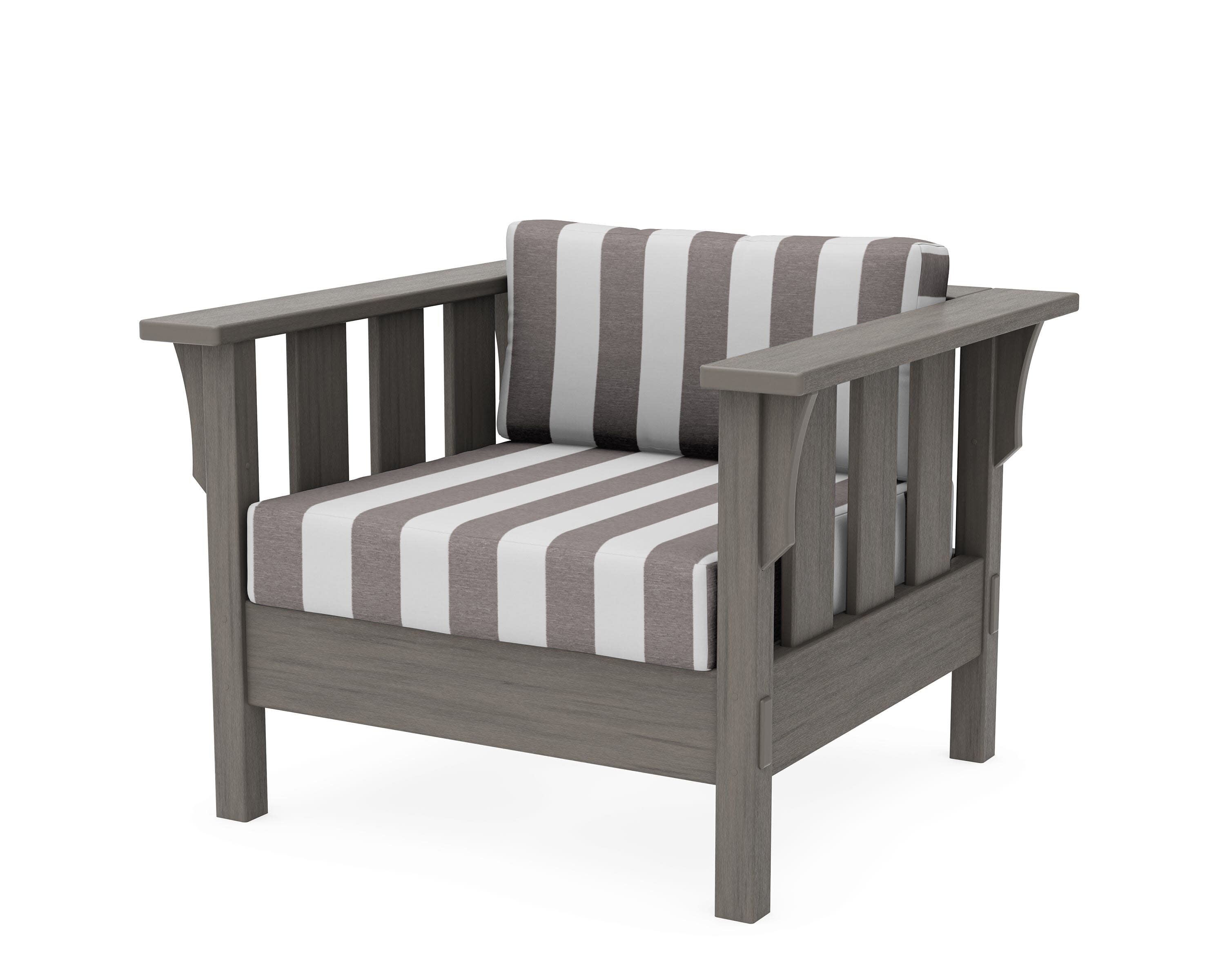Acadia Deep Seating Chair in Driftwood / Cabana Stripe Grey Mist