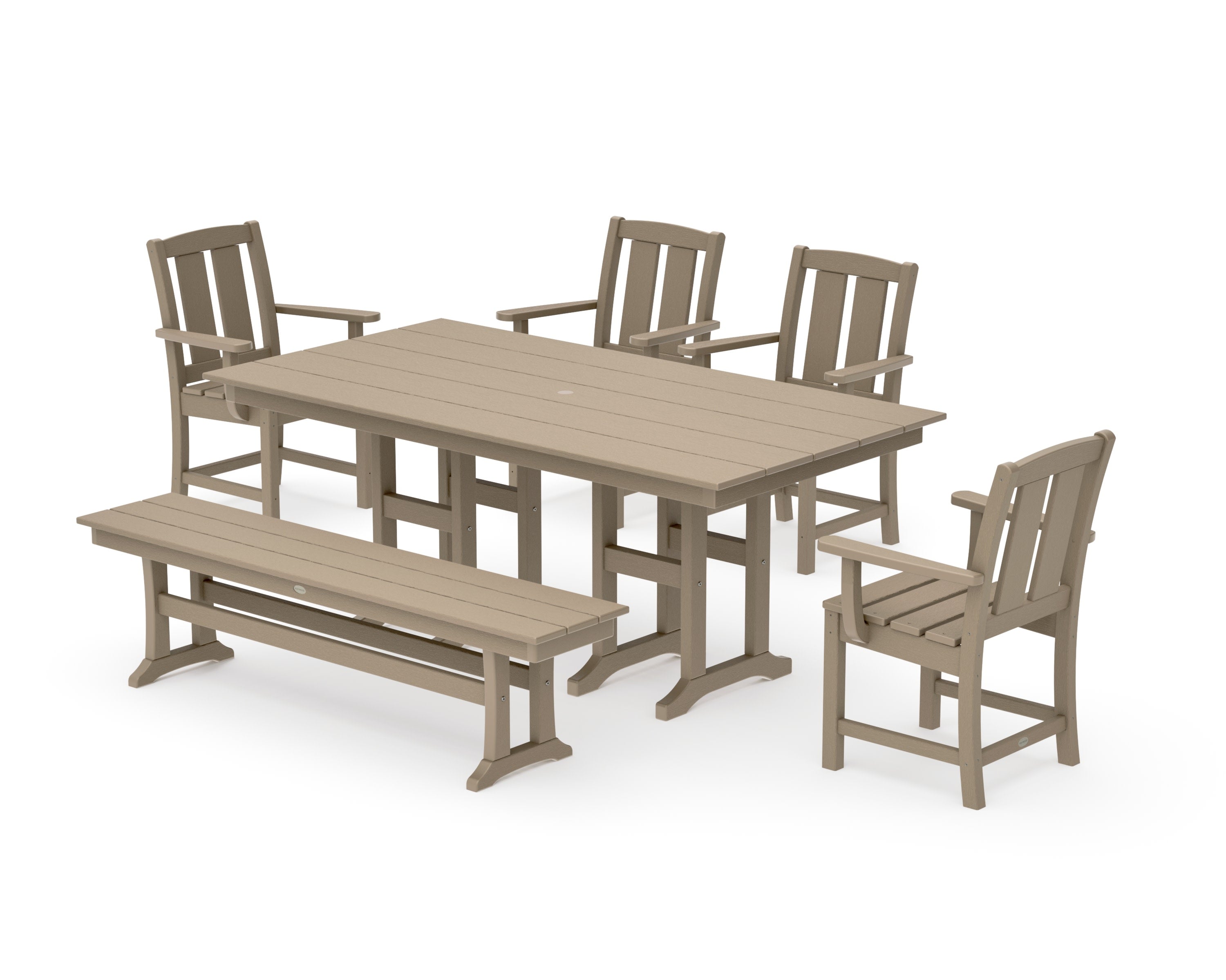 Mission 6-Piece Farmhouse Dining Set with Bench in Vintage Sahara