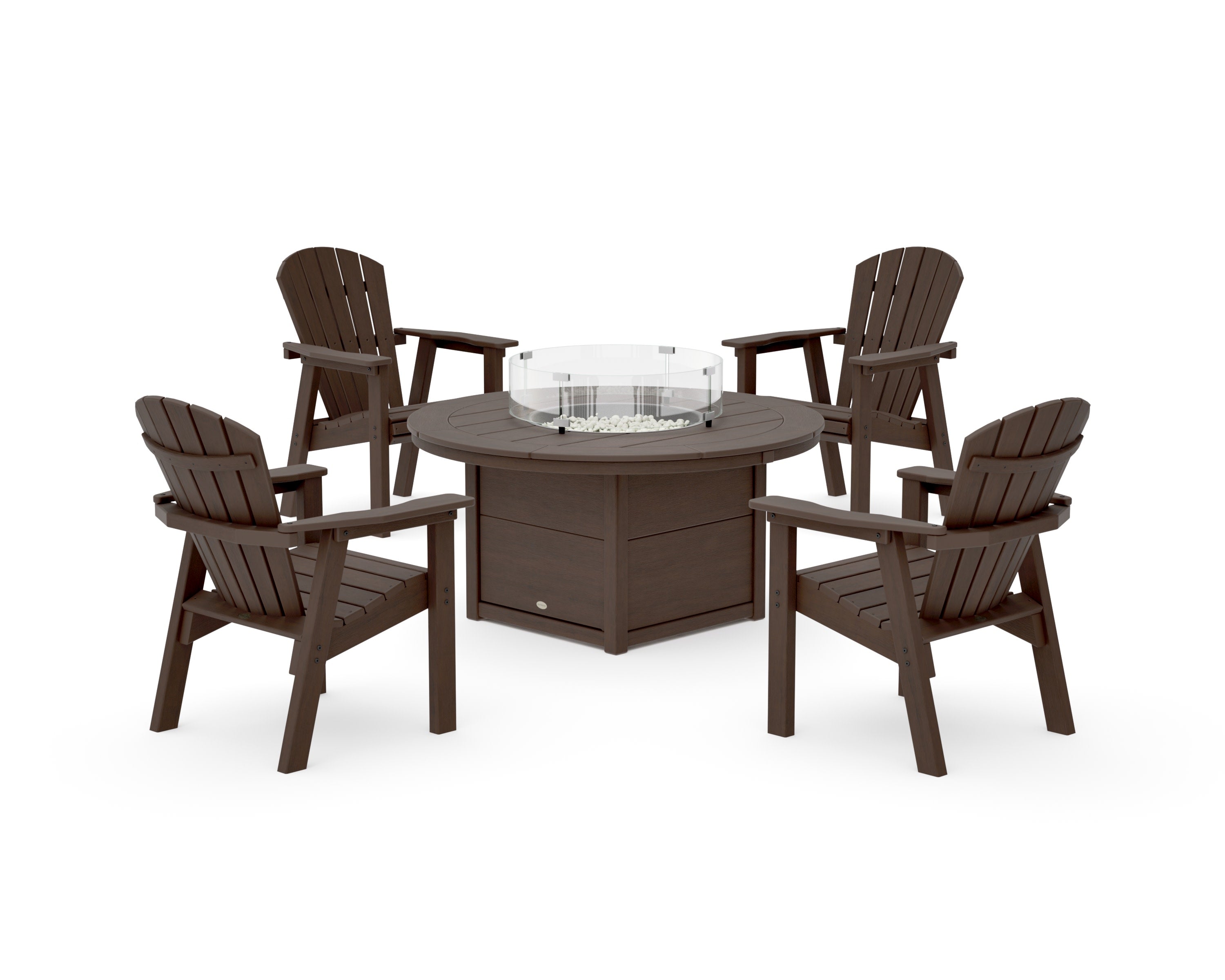 Seashell 4-Piece Upright Adirondack Conversation Set with Fire Pit Table in Kona