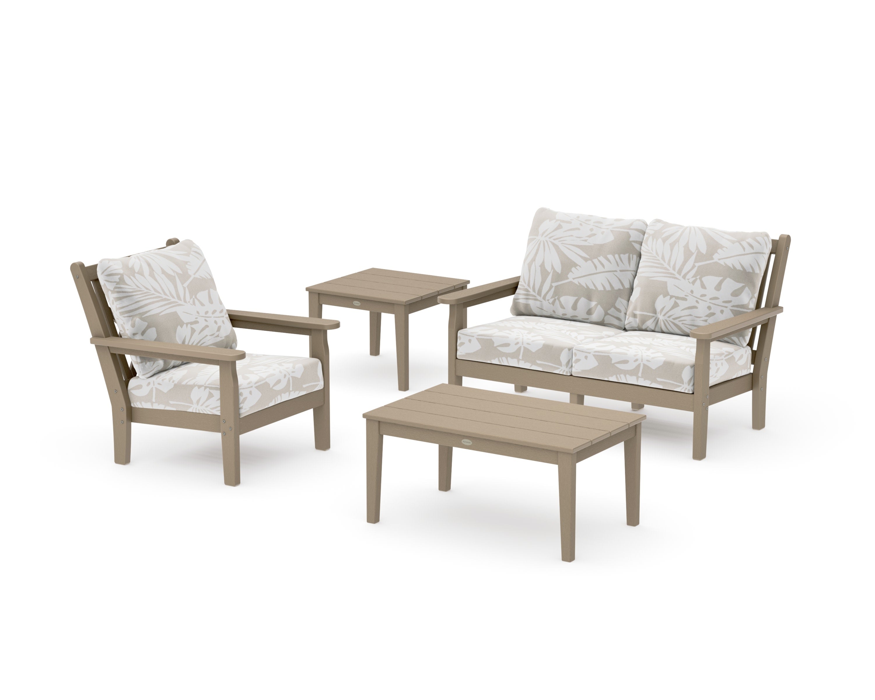 Chippendale 4-Piece Deep Seating Set in Vintage Sahara / Leaf Dune Burlap