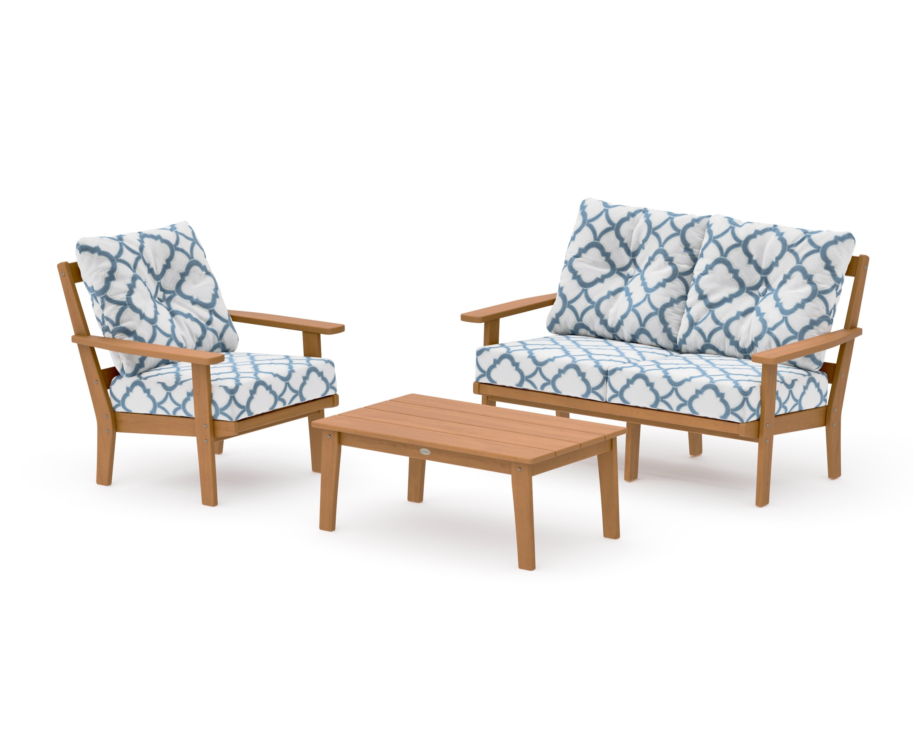 Prairie 3-Piece Deep Seating Set with Loveseat in Natural / Trellis Sky Blue