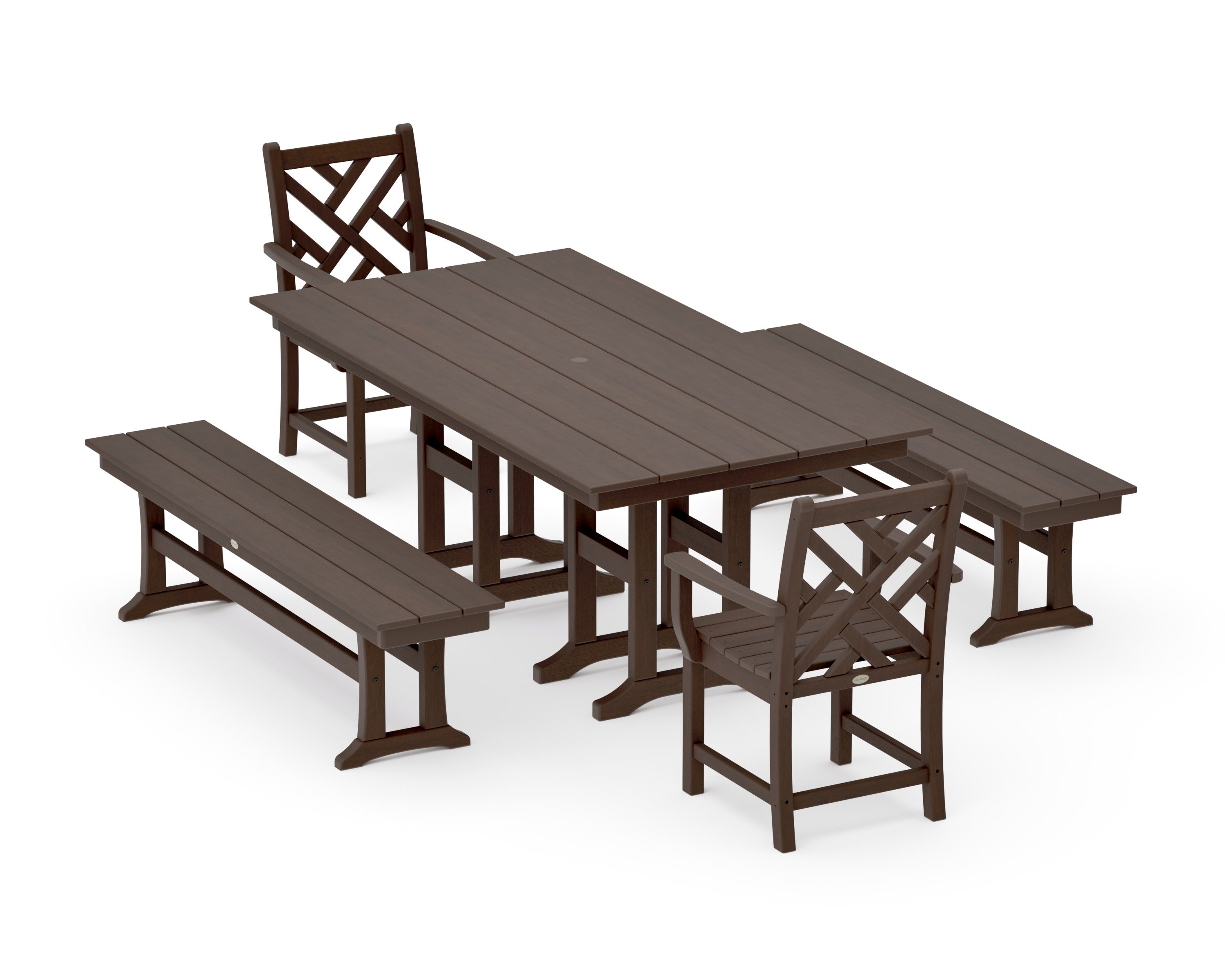 Chippendale 5-Piece Farmhouse Dining Set with Benches in Kona
