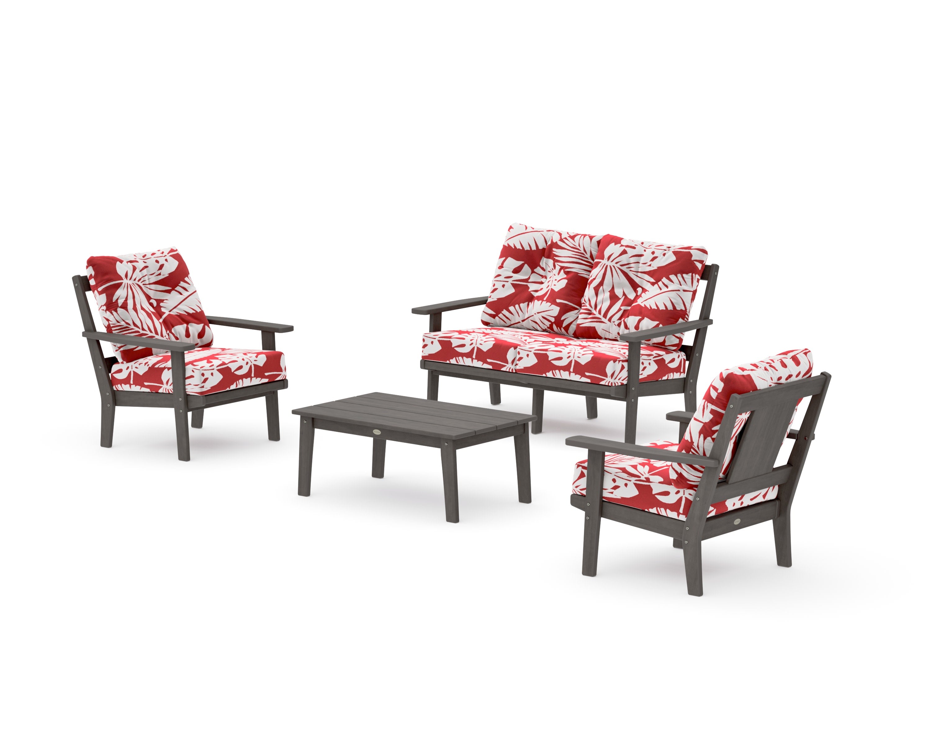 Prairie 4-Piece Deep Seating Set with Loveseat in Driftwood / Leaf Crimson