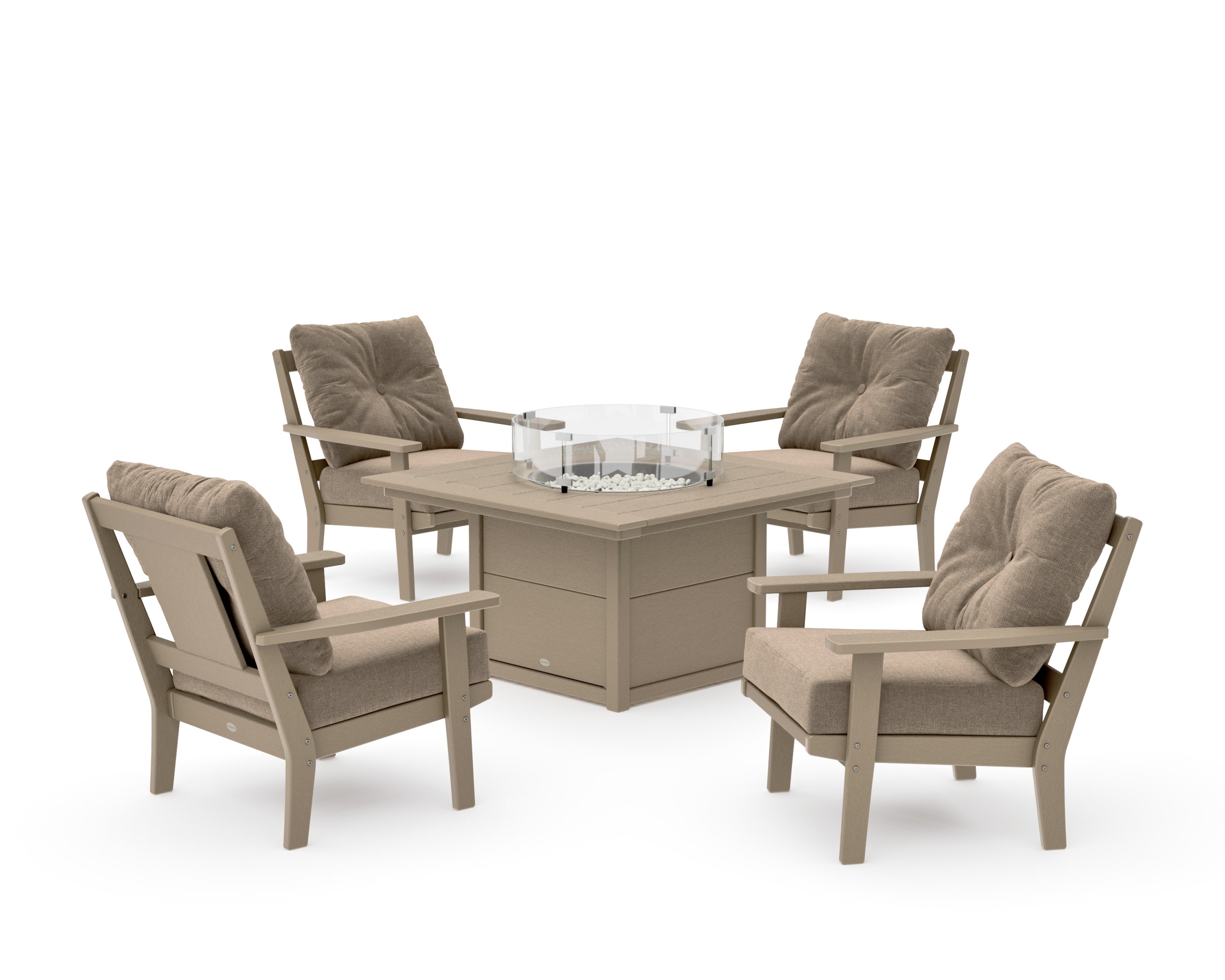 Prairie 5-Piece Deep Seating Set with Fire Pit Table in Vintage Sahara / Spiced Burlap