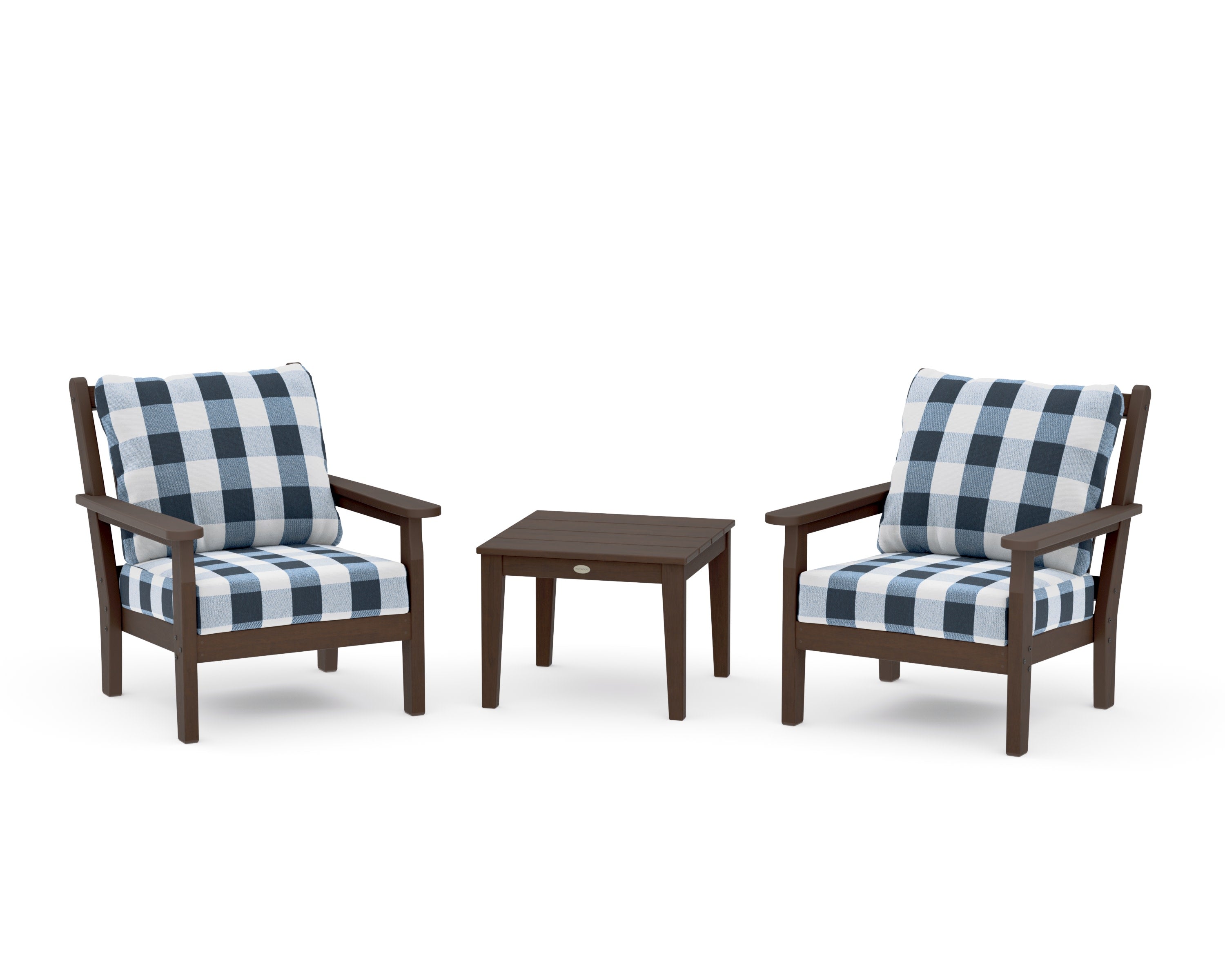Chippendale 3-Piece Deep Seating Set in Kona / Buffalo Plaid Marine Indigo