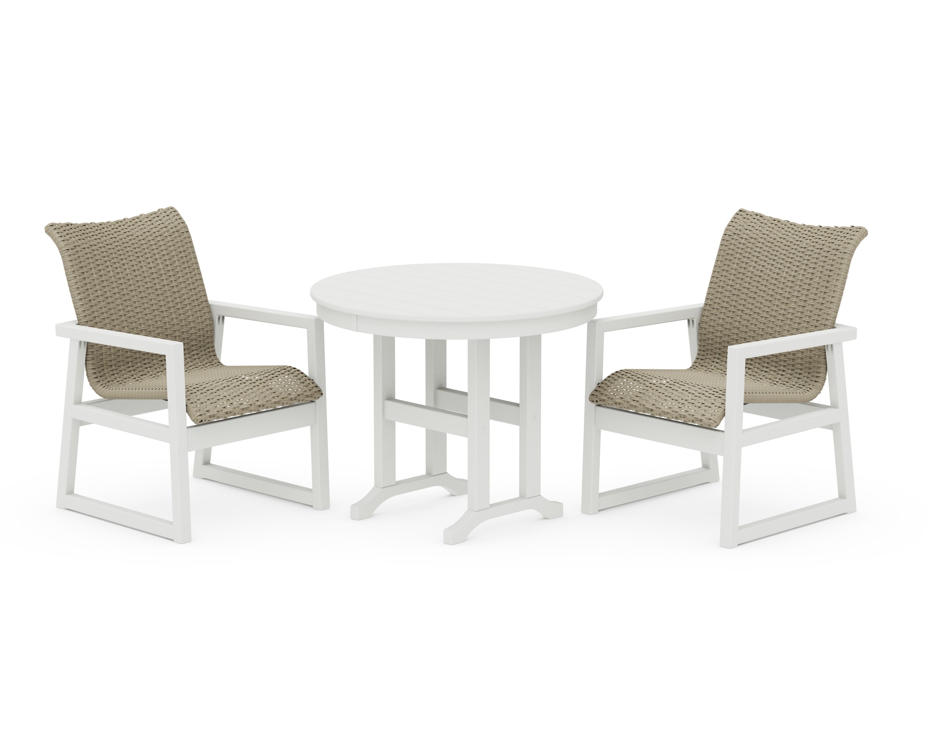 EDGE Woven 3-Piece Farmhouse Dining Set in White / Dune Grass