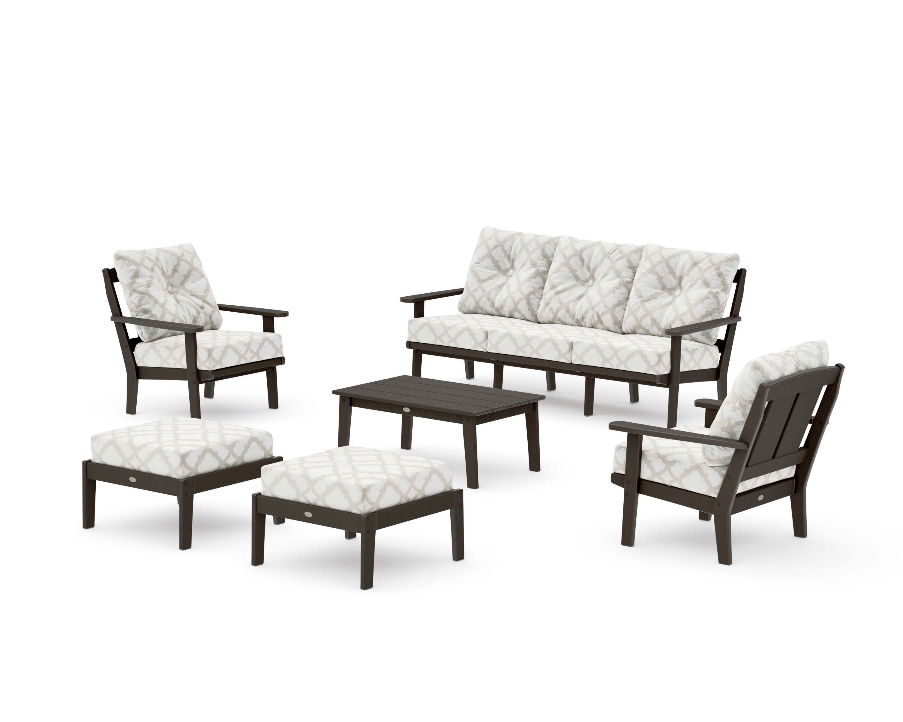 Mission 6-Piece Lounge Sofa Set in Vintage Coffee / Trellis Dune Burlap