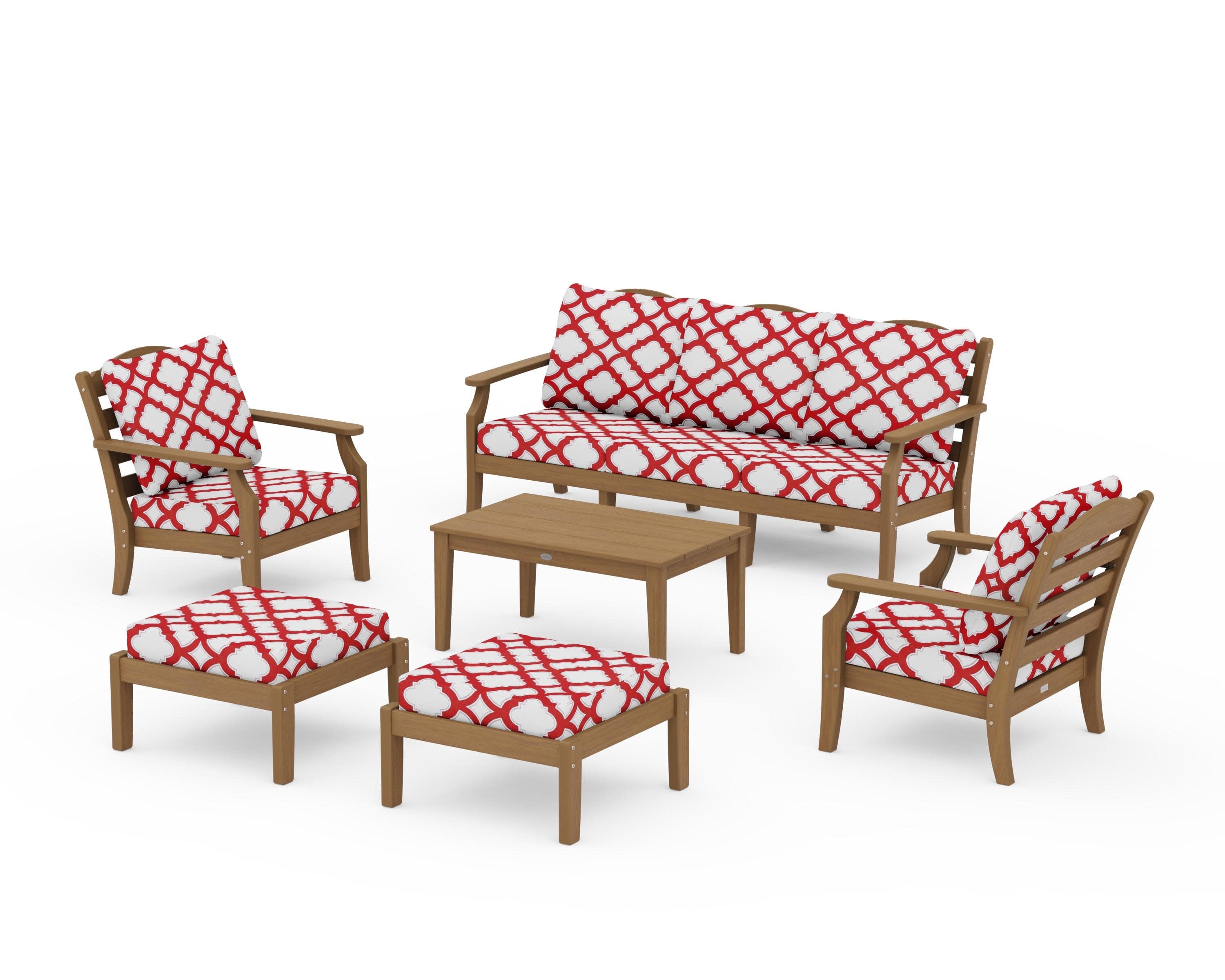 Savannah 6-Piece Lounge Sofa Set in Natural / Trellis Crimson