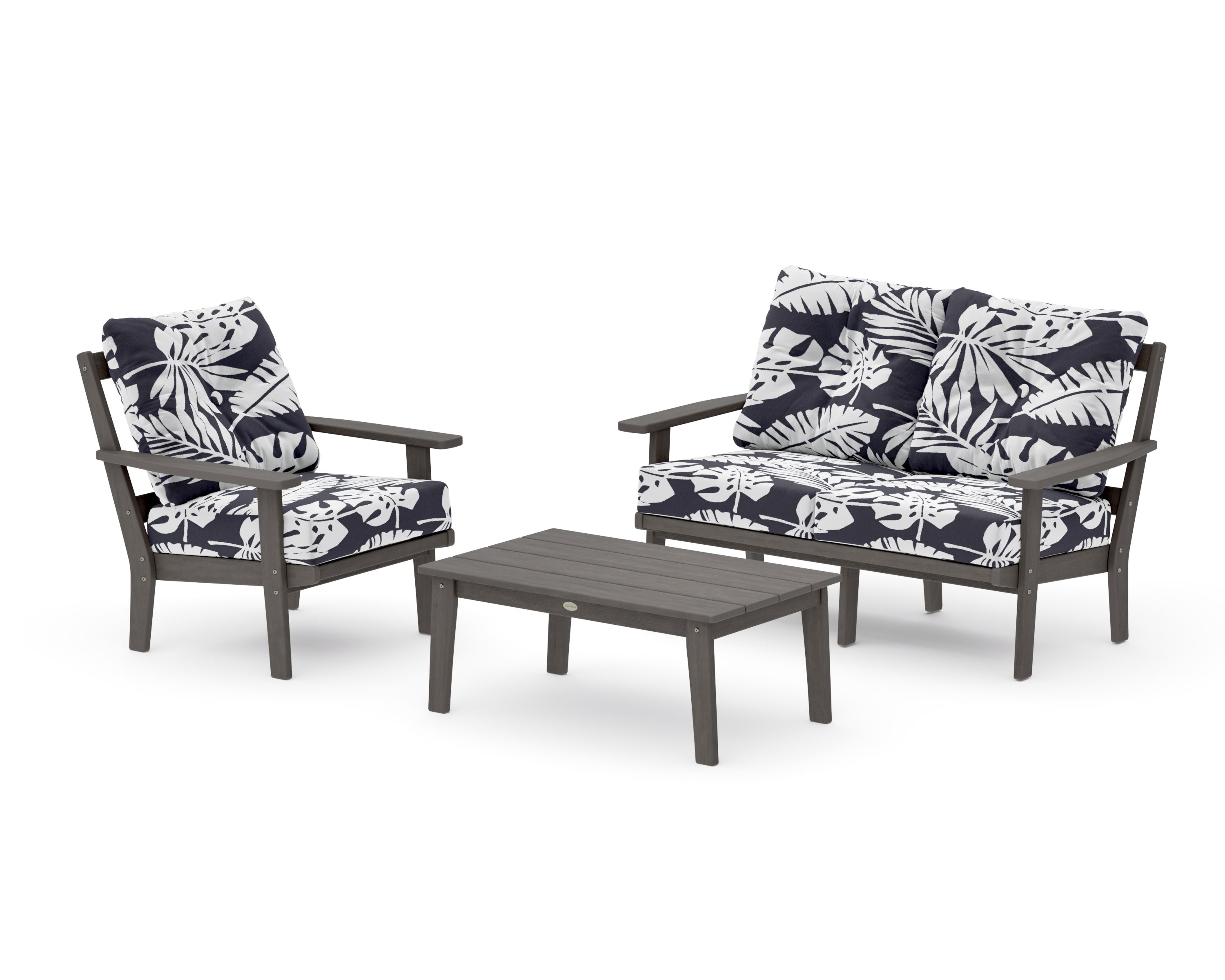 Prairie 3-Piece Deep Seating Set with Loveseat in Driftwood / Leaf Navy