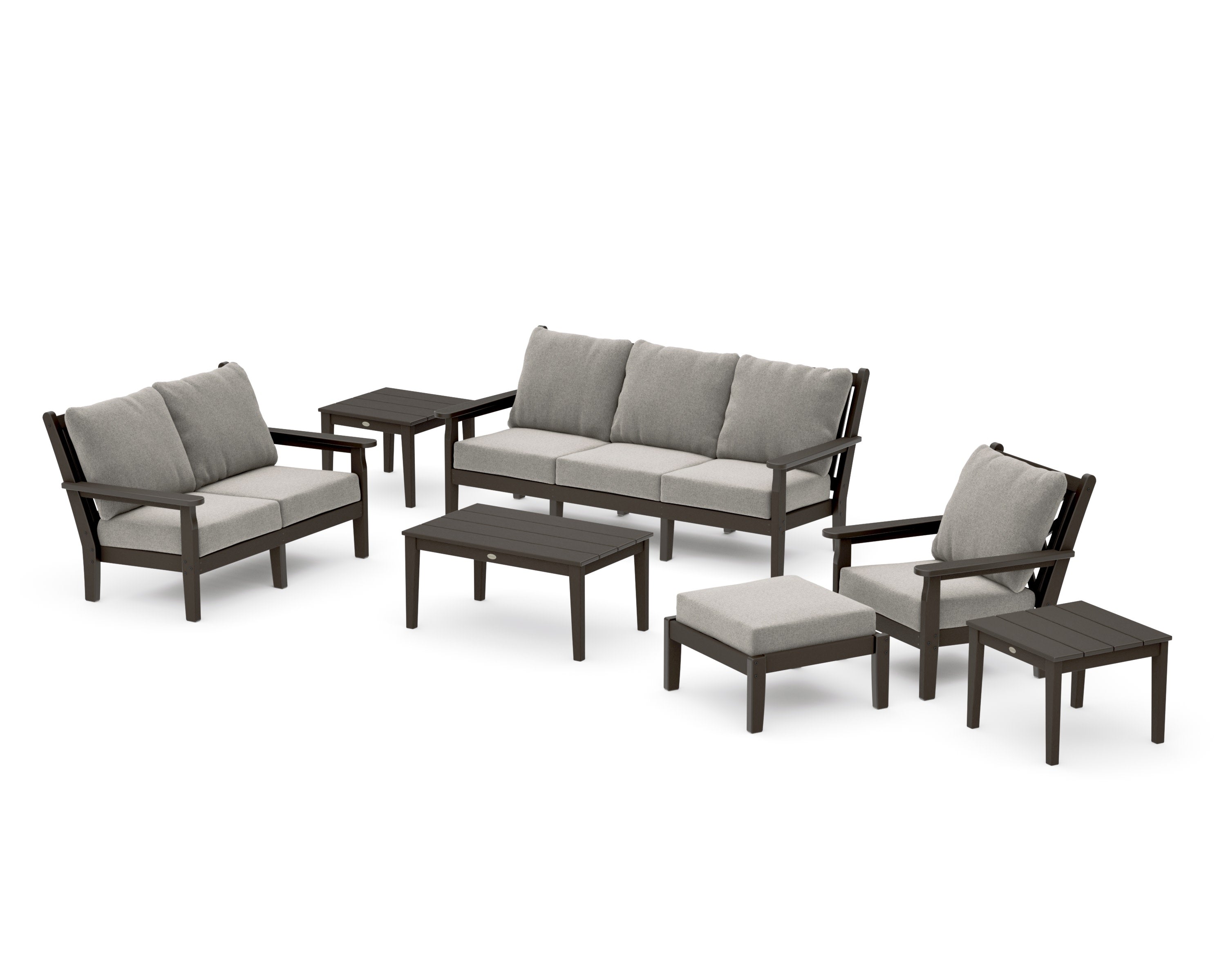 Chippendale 7-Piece Deep Seating Set in Vintage Coffee / Weathered Tweed