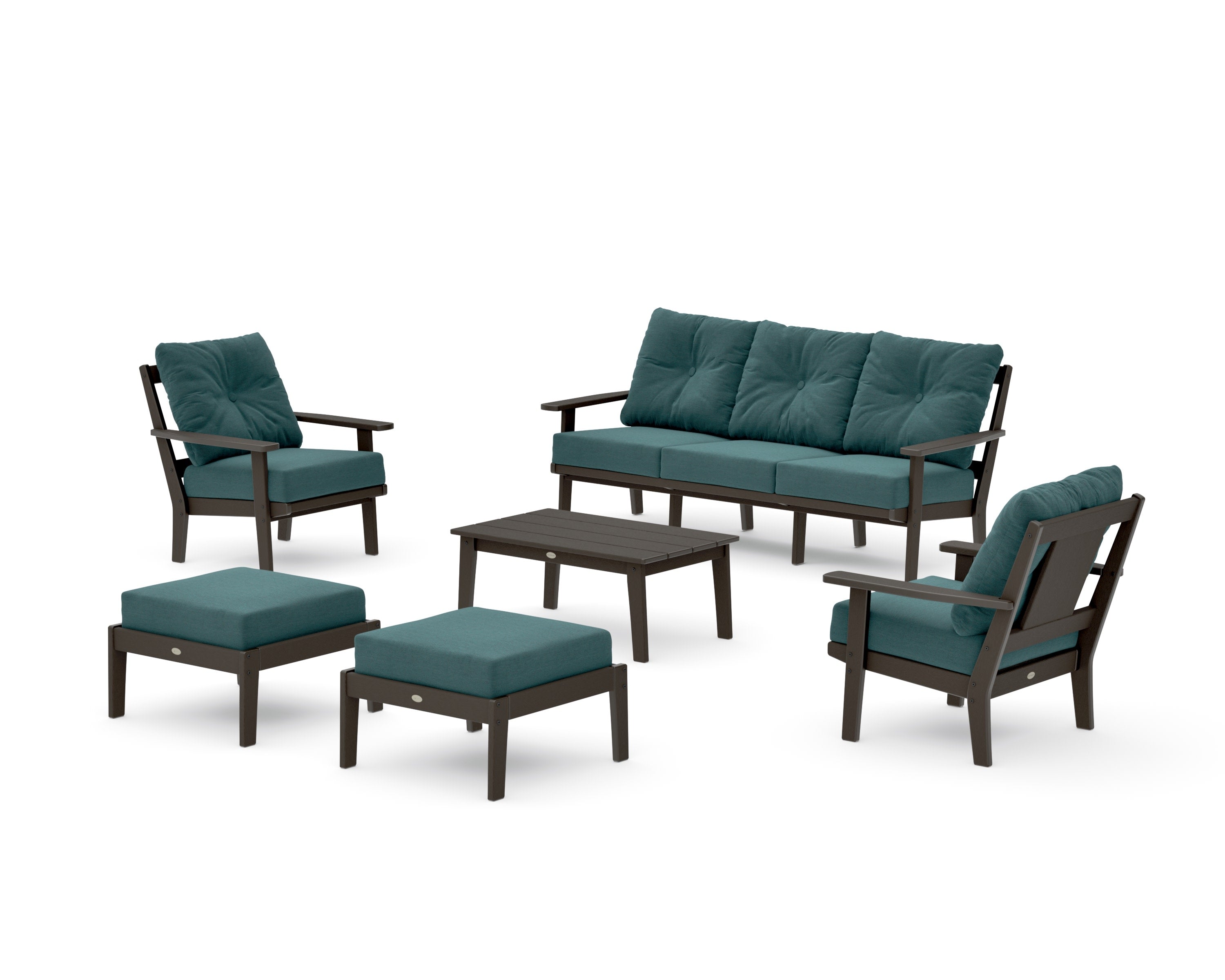 Prairie 6-Piece Lounge Sofa Set in Vintage Coffee / Ocean Teal