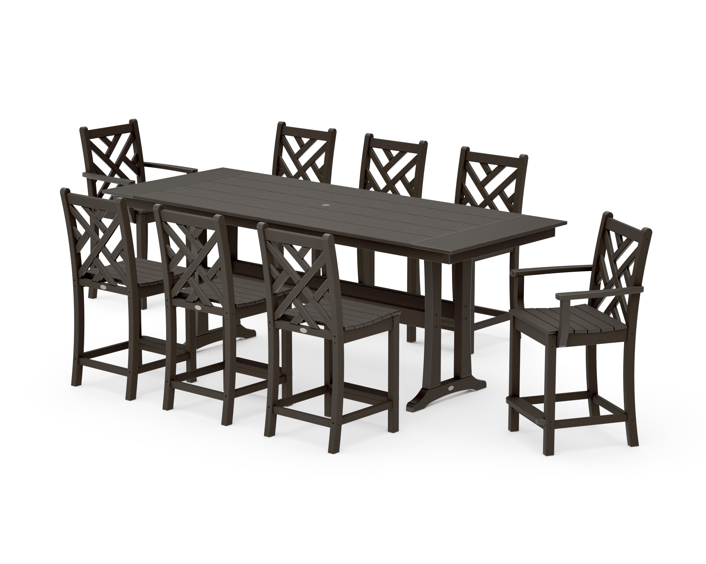 Chippendale 9-Piece Farmhouse Counter Set with Trestle Legs in Vintage Coffee