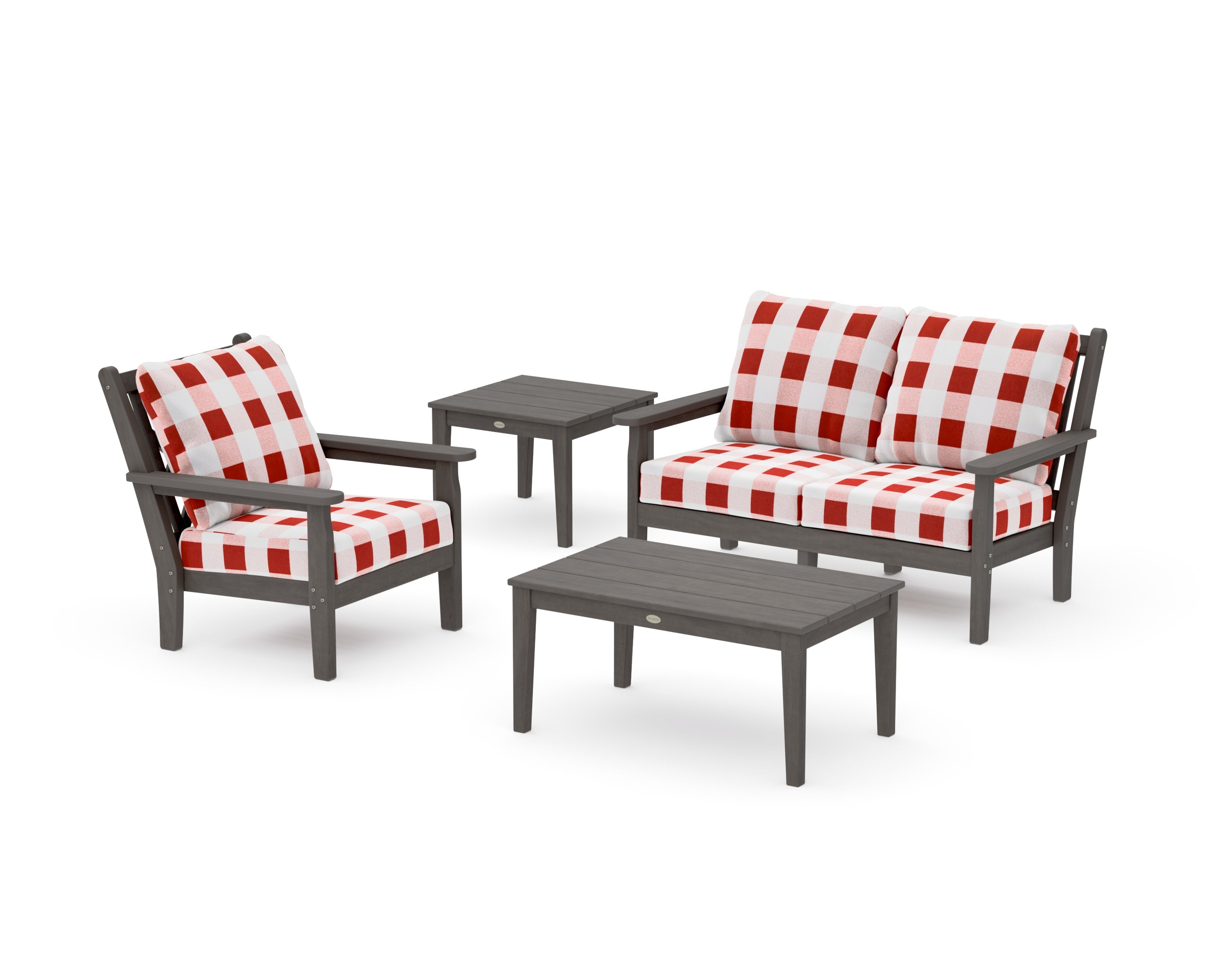 Chippendale 4-Piece Deep Seating Set in Driftwood / Buffalo Plaid Crimson