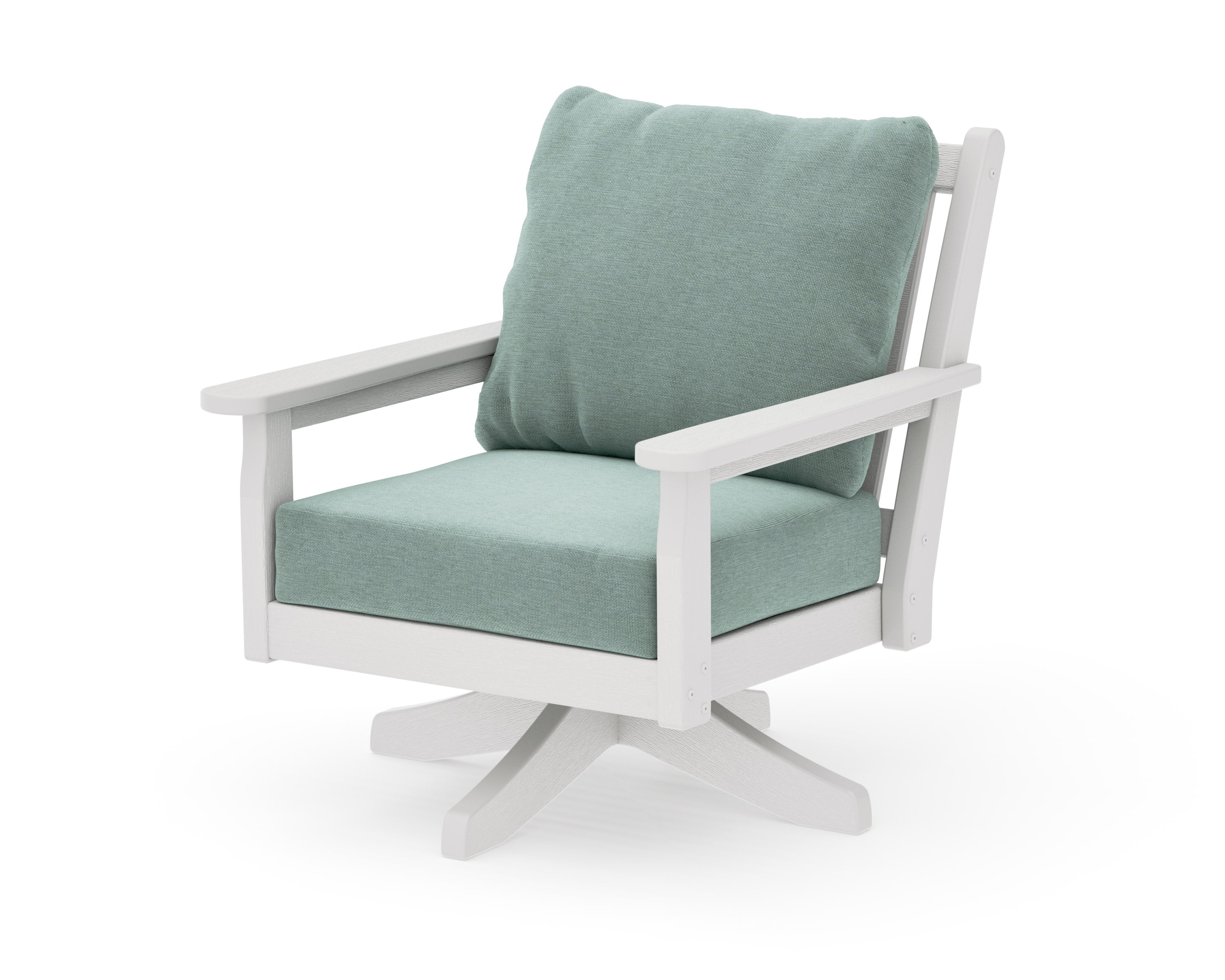 Chippendale Deep Seating Swivel Chair in Vintage White / Glacier Spa