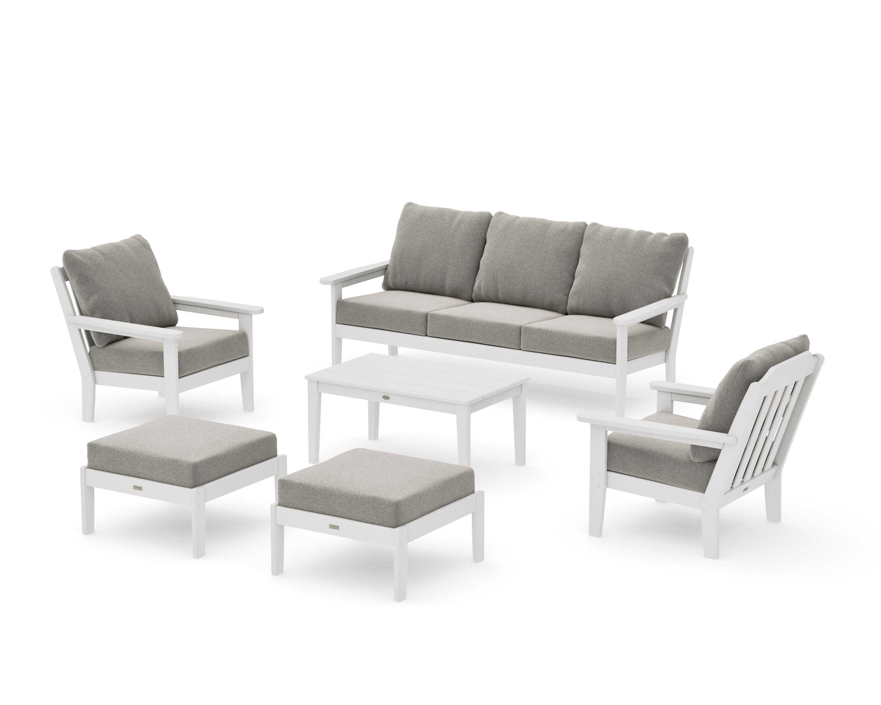 Cottage 6-Piece Lounge Sofa Set in Vintage White / Weathered Tweed