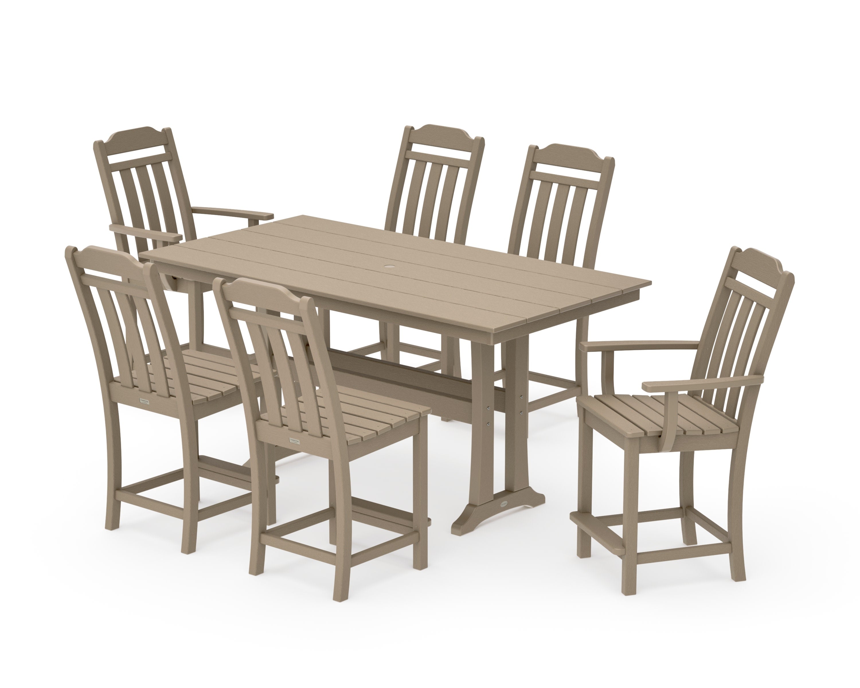 Cottage 7-Piece Farmhouse Counter Set with Trestle Legs in Vintage Sahara