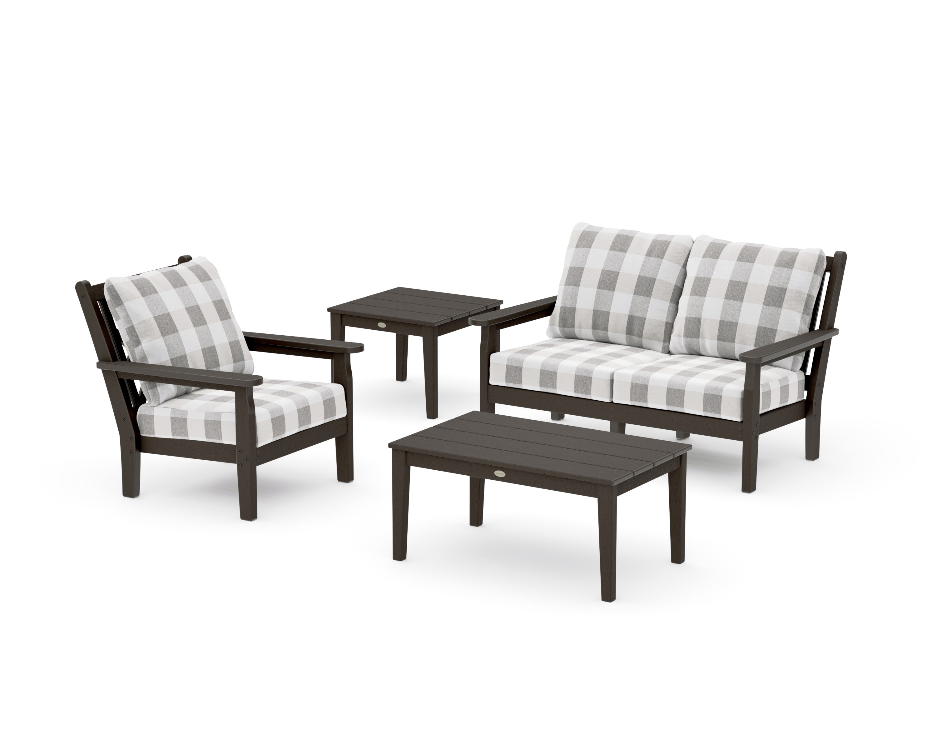 Chippendale 4-Piece Deep Seating Set in Vintage Coffee / Buffalo Plaid Grey Mist