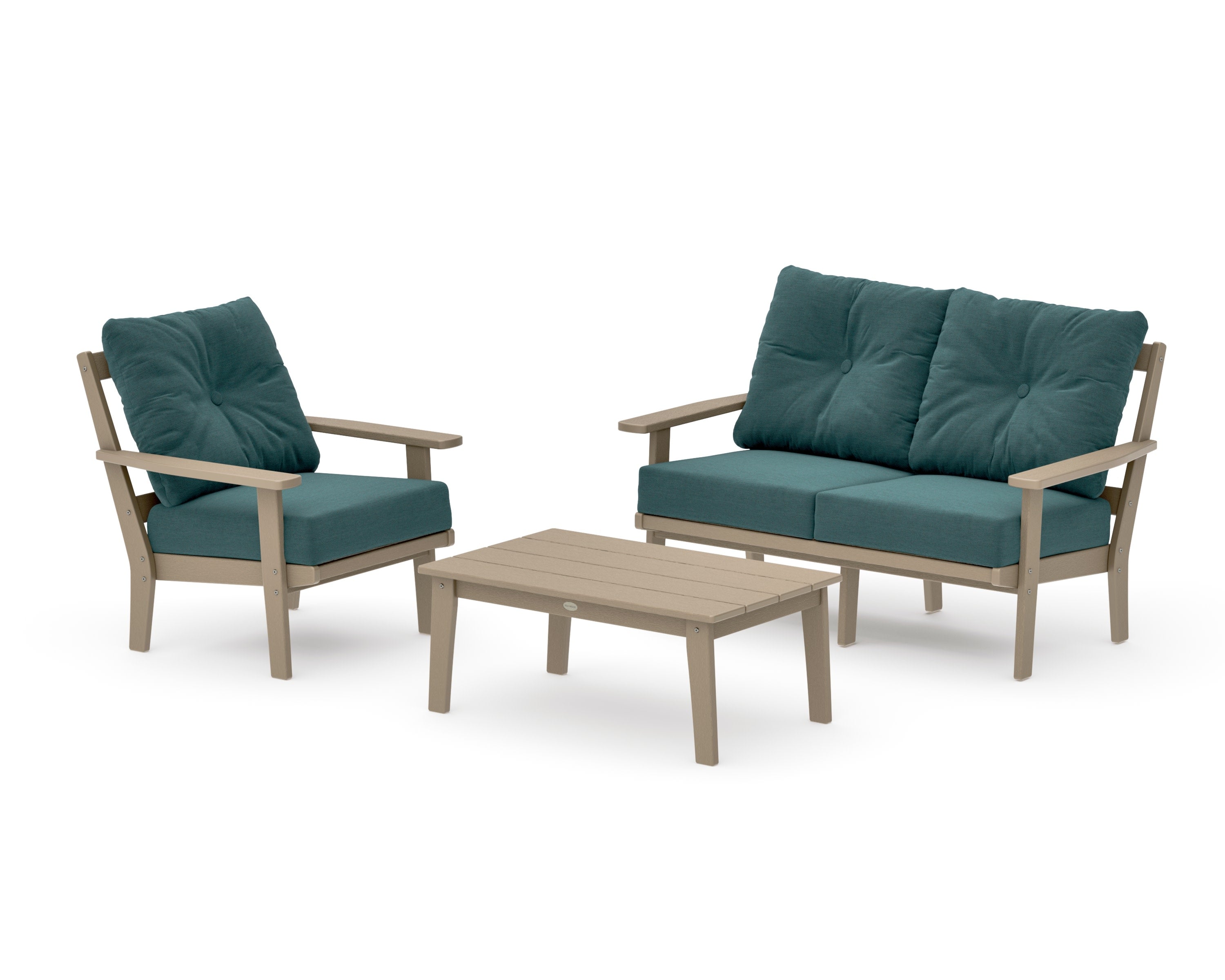 Prairie 3-Piece Deep Seating Set with Loveseat in Vintage Sahara / Ocean Teal