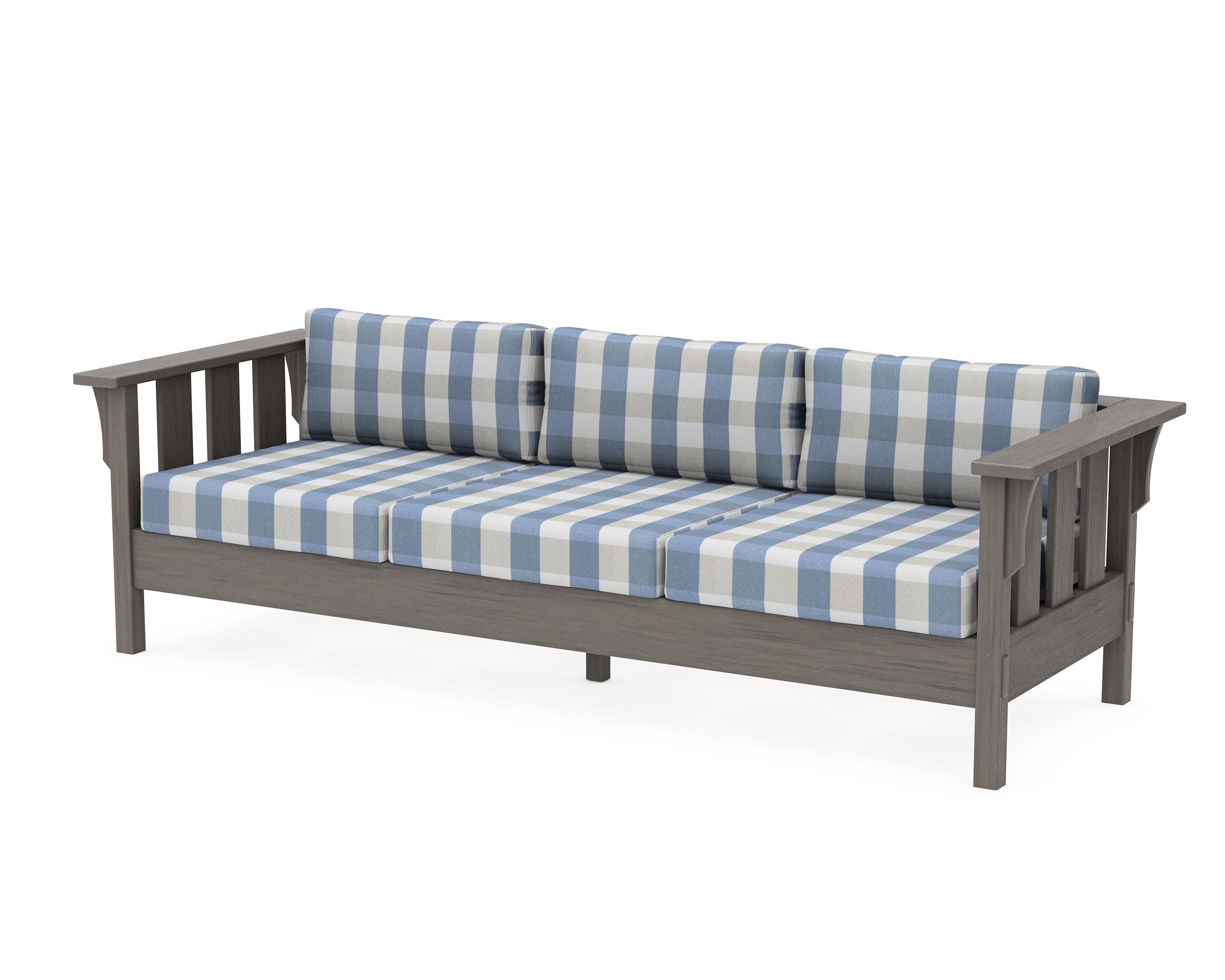 Acadia Deep Seating Sofa in Driftwood / Buffalo Plaid Sky Blue