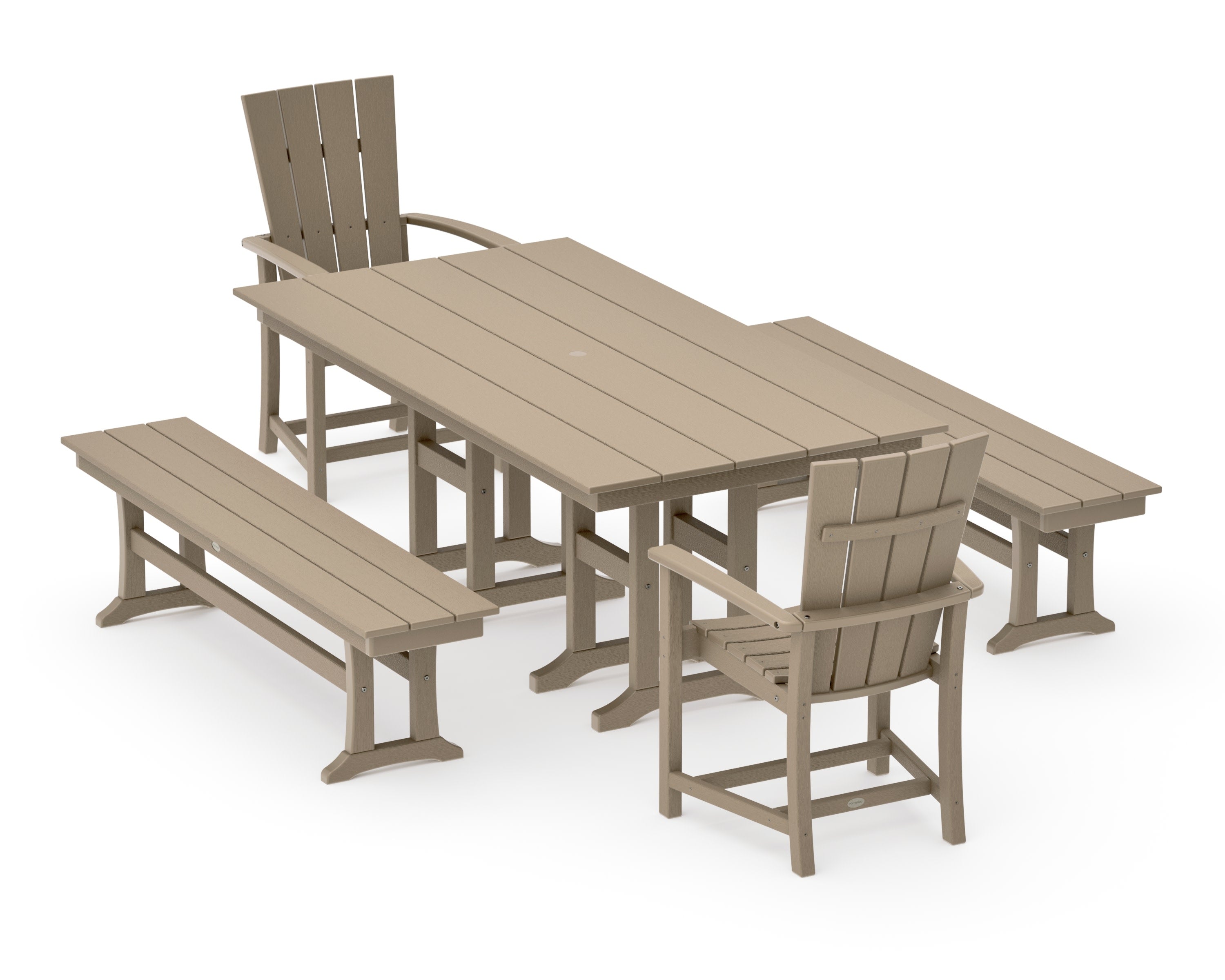 Quattro 5-Piece Farmhouse Dining Set with Benches in Vintage Sahara