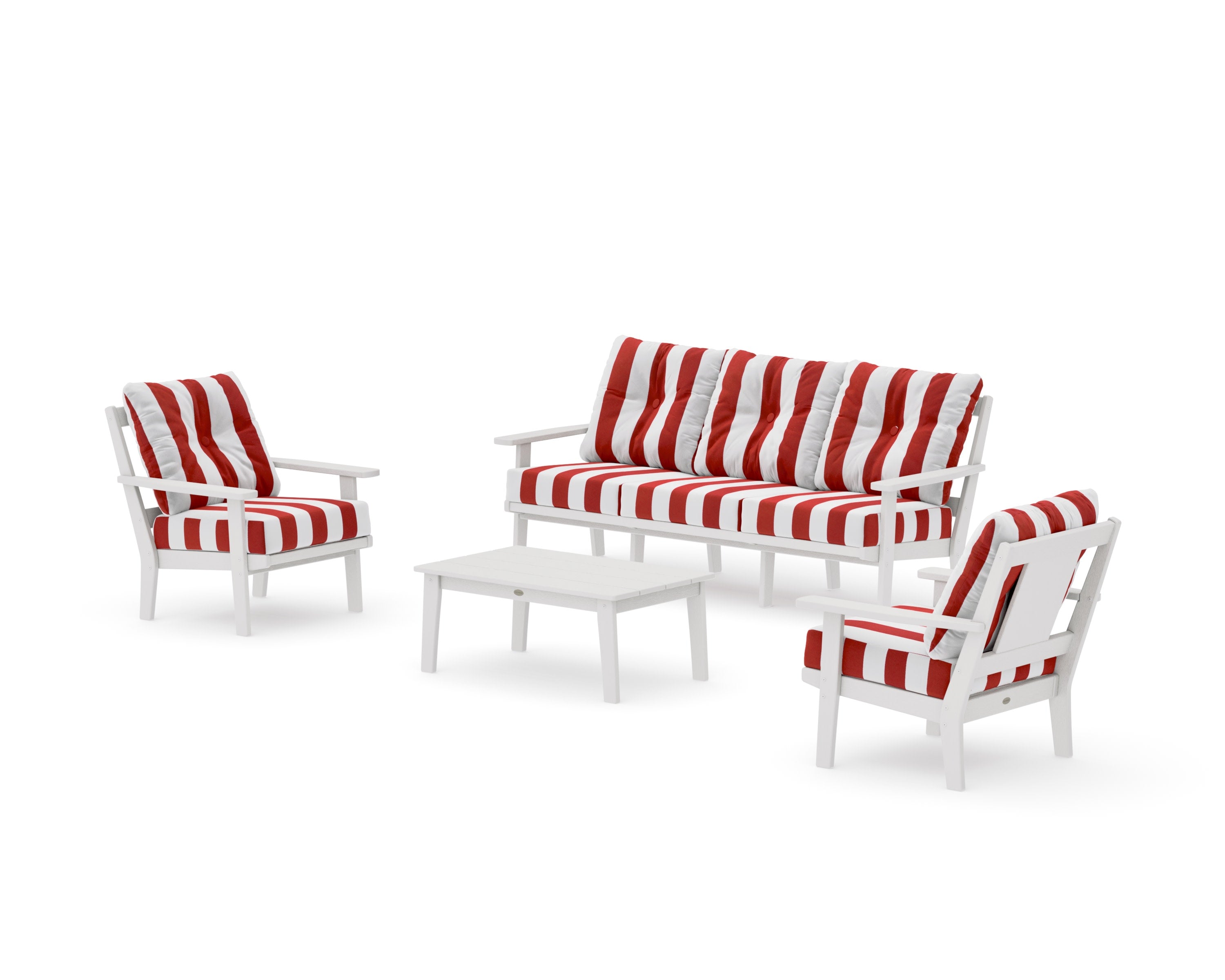 Prairie 4-Piece Deep Seating Set with Sofa in Vintage White / Cabana Stripe Crimson