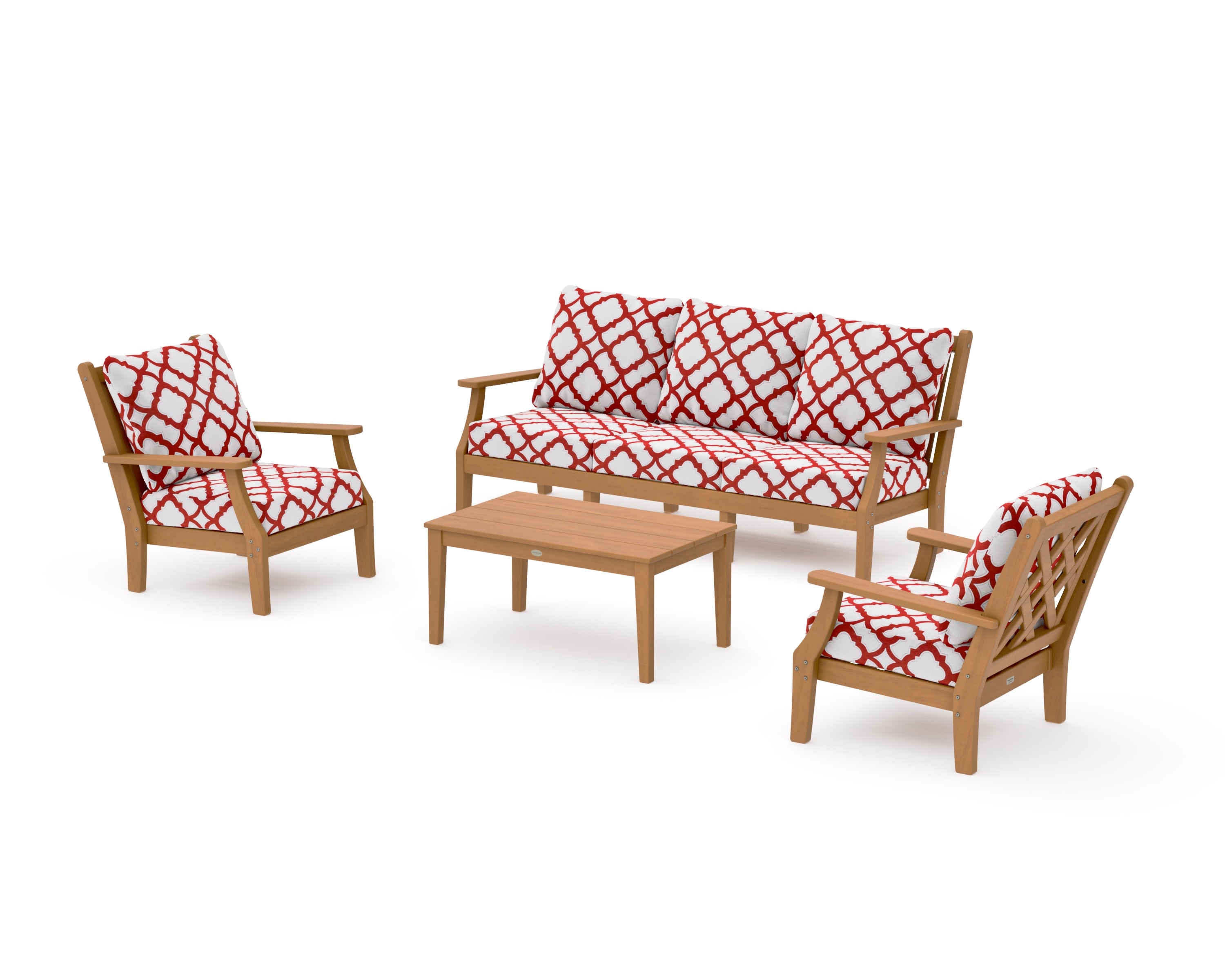 Wovendale 4-Piece Deep Seating Set with Sofa in Natural / Trellis Crimson
