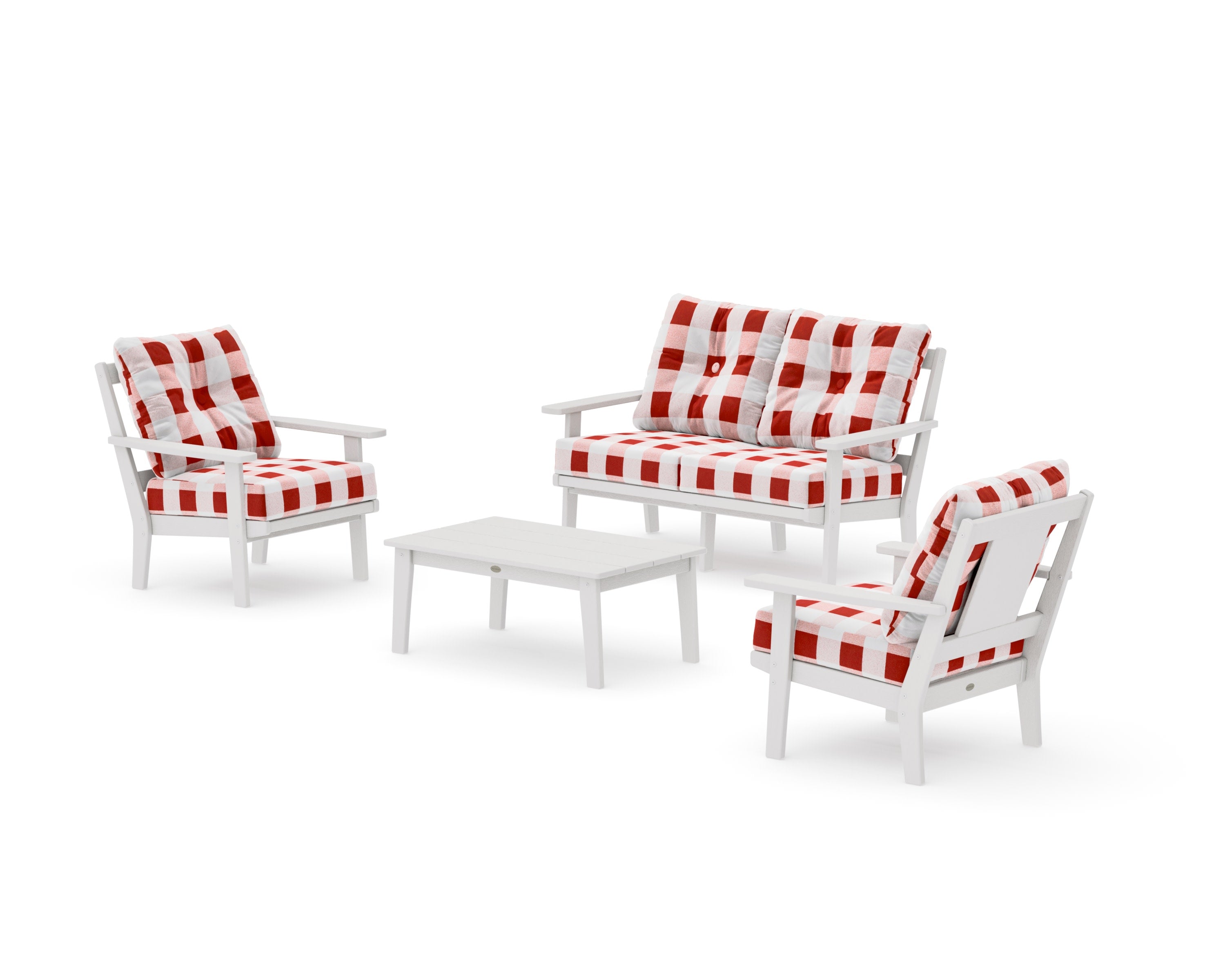 Prairie 4-Piece Deep Seating Set with Loveseat in Vintage White / Buffalo Plaid Crimson