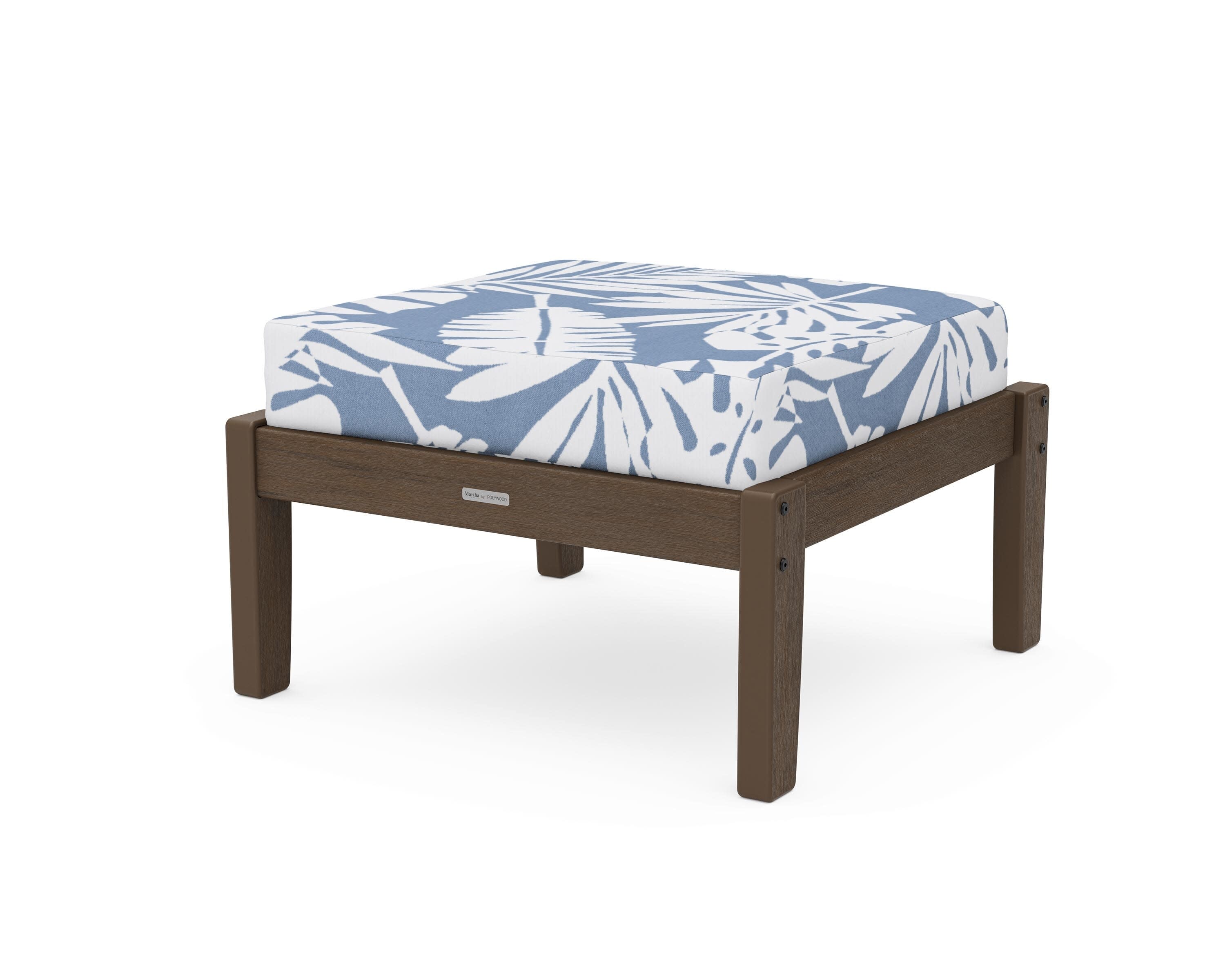 Chinoiserie Deep Seating Ottoman in Kona / Leaf Sky Blue