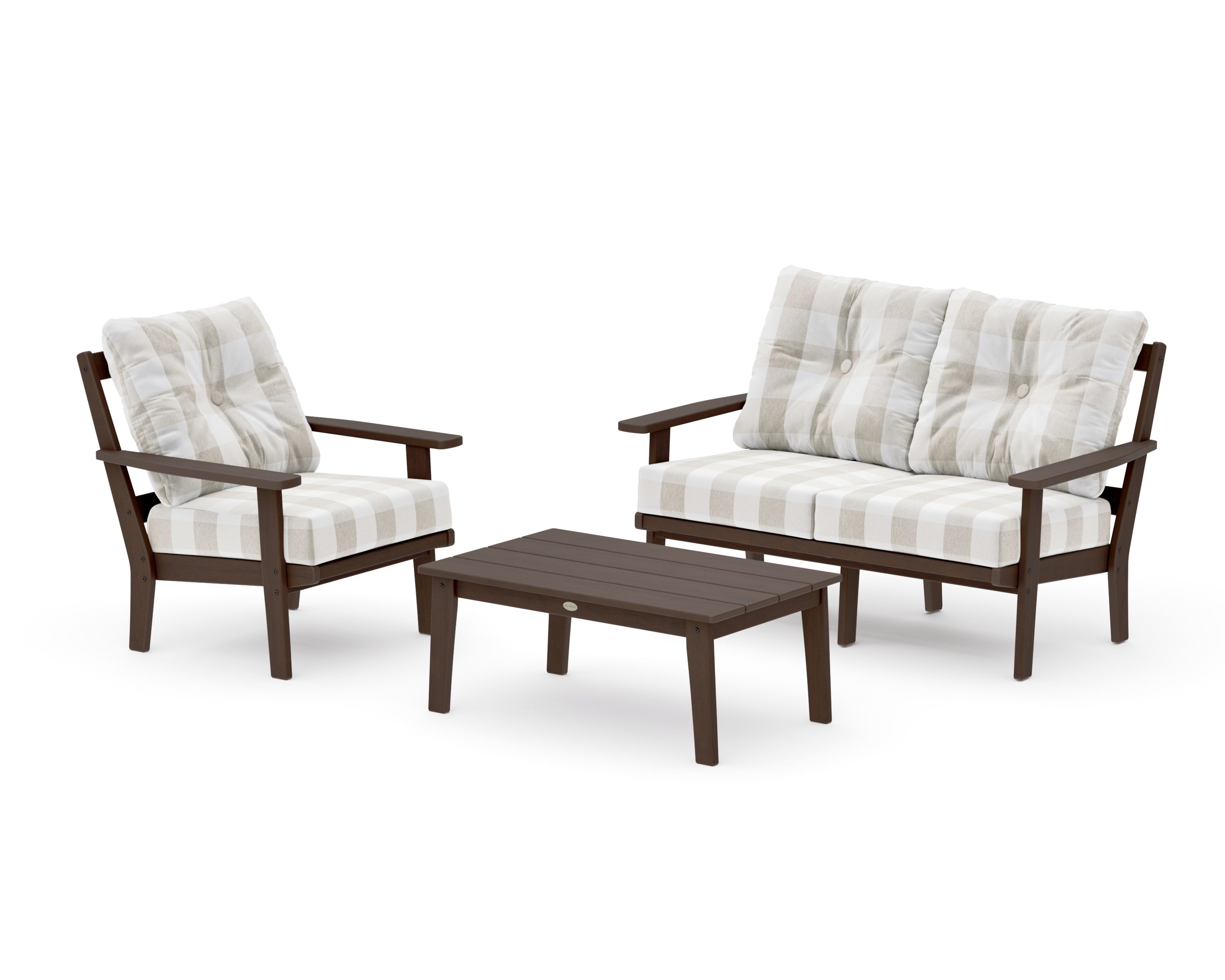 Prairie 3-Piece Deep Seating Set with Loveseat in Kona / Buffalo Plaid Dune Burlap
