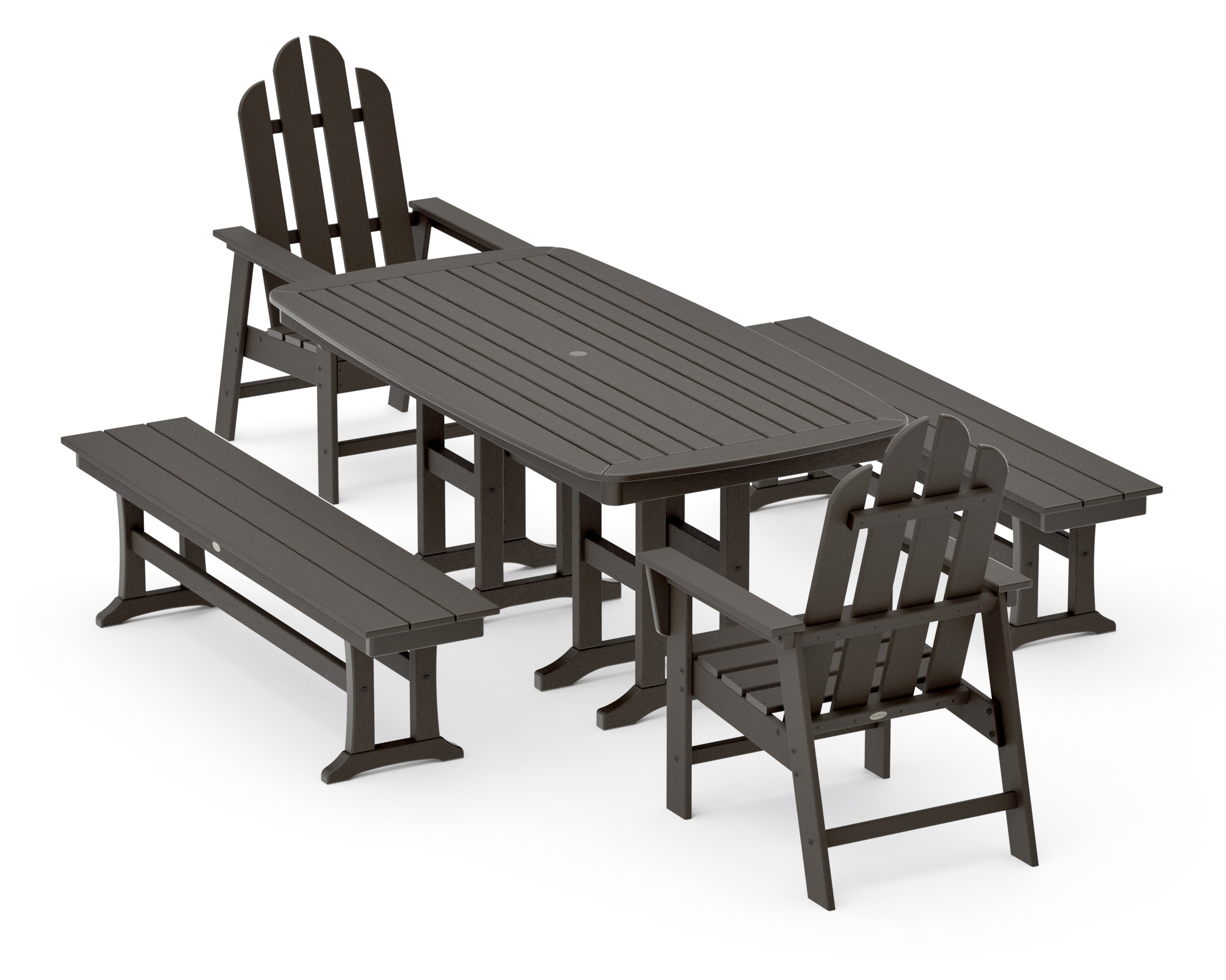 Long Island 5-Piece Dining Set with Benches in Vintage Coffee