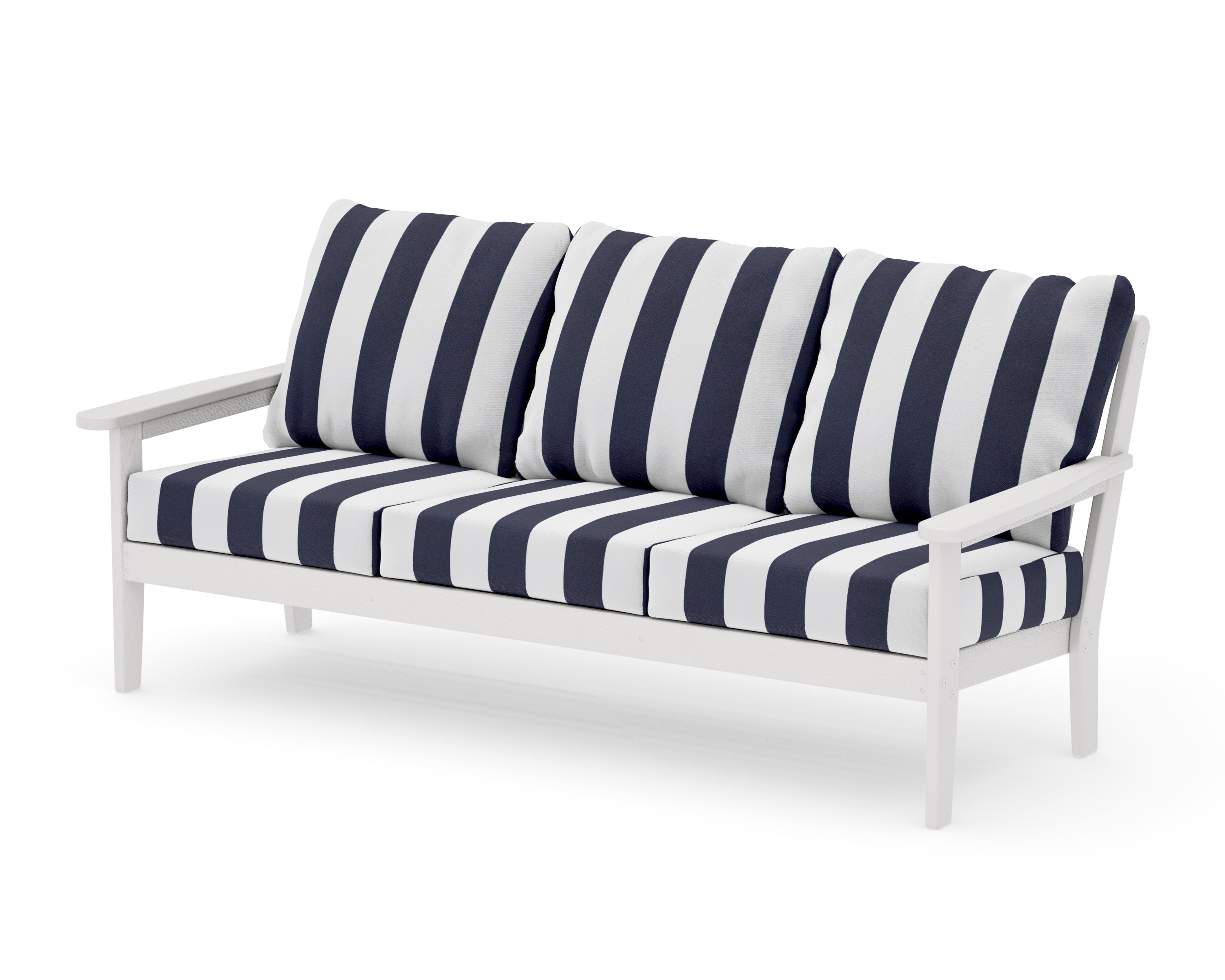 Cottage Deep Seating Sofa in Vintage White / Cabana Stripe Navy