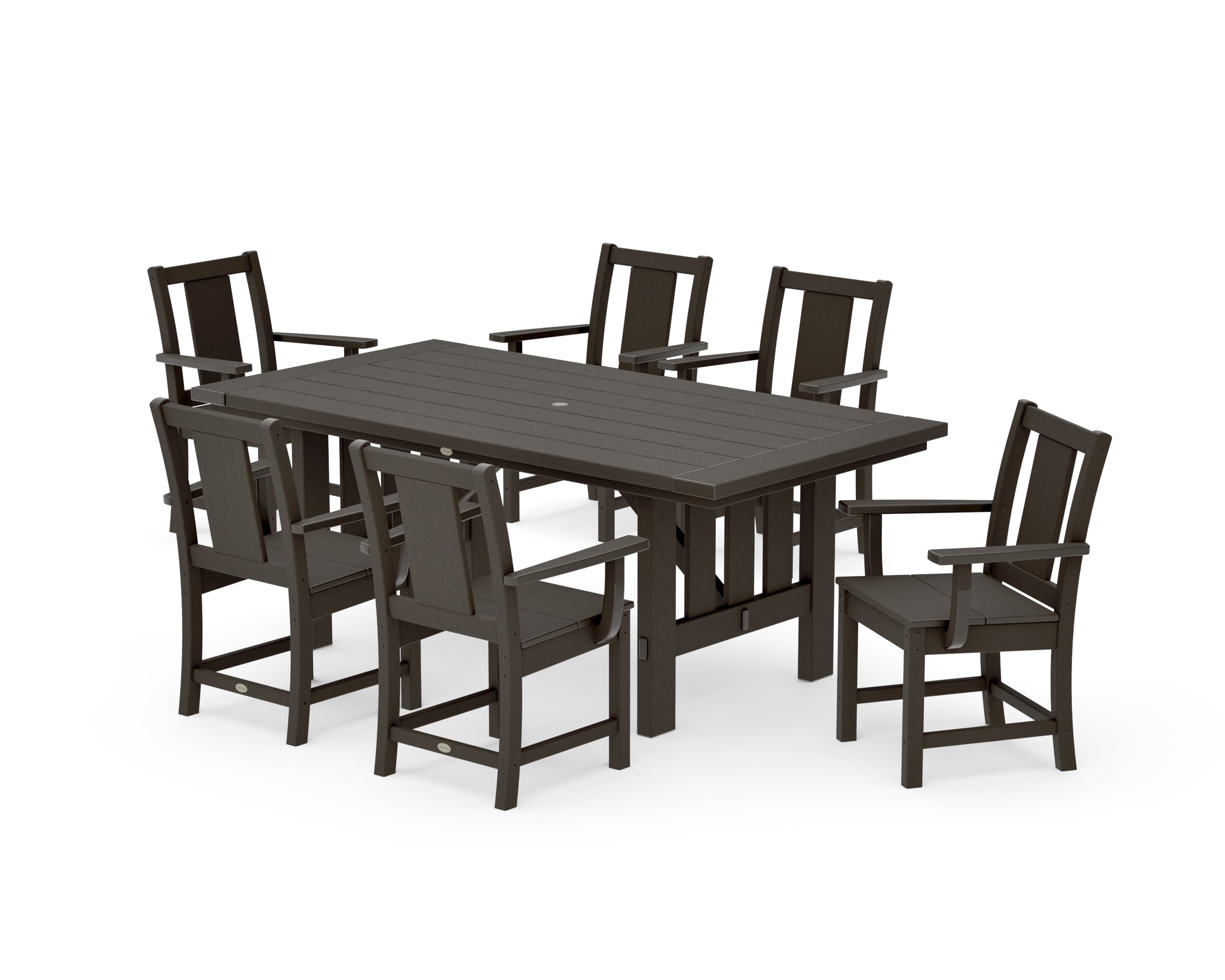 Prairie Arm Chair 7-Piece Mission Dining Set in Vintage Coffee