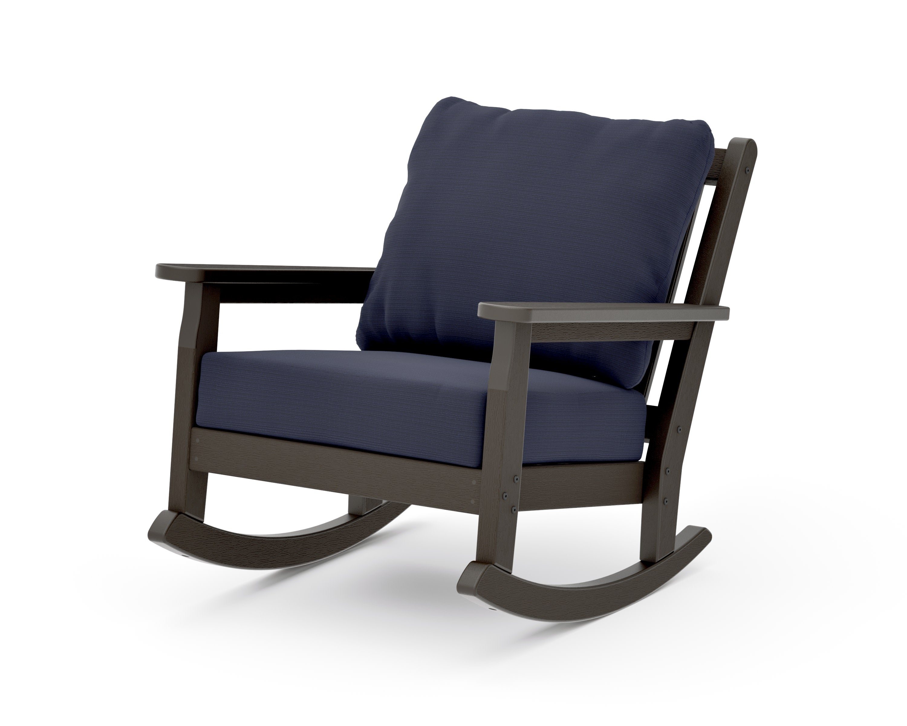 Chippendale Deep Seating Rocking Chair in Vintage Coffee / Navy Linen