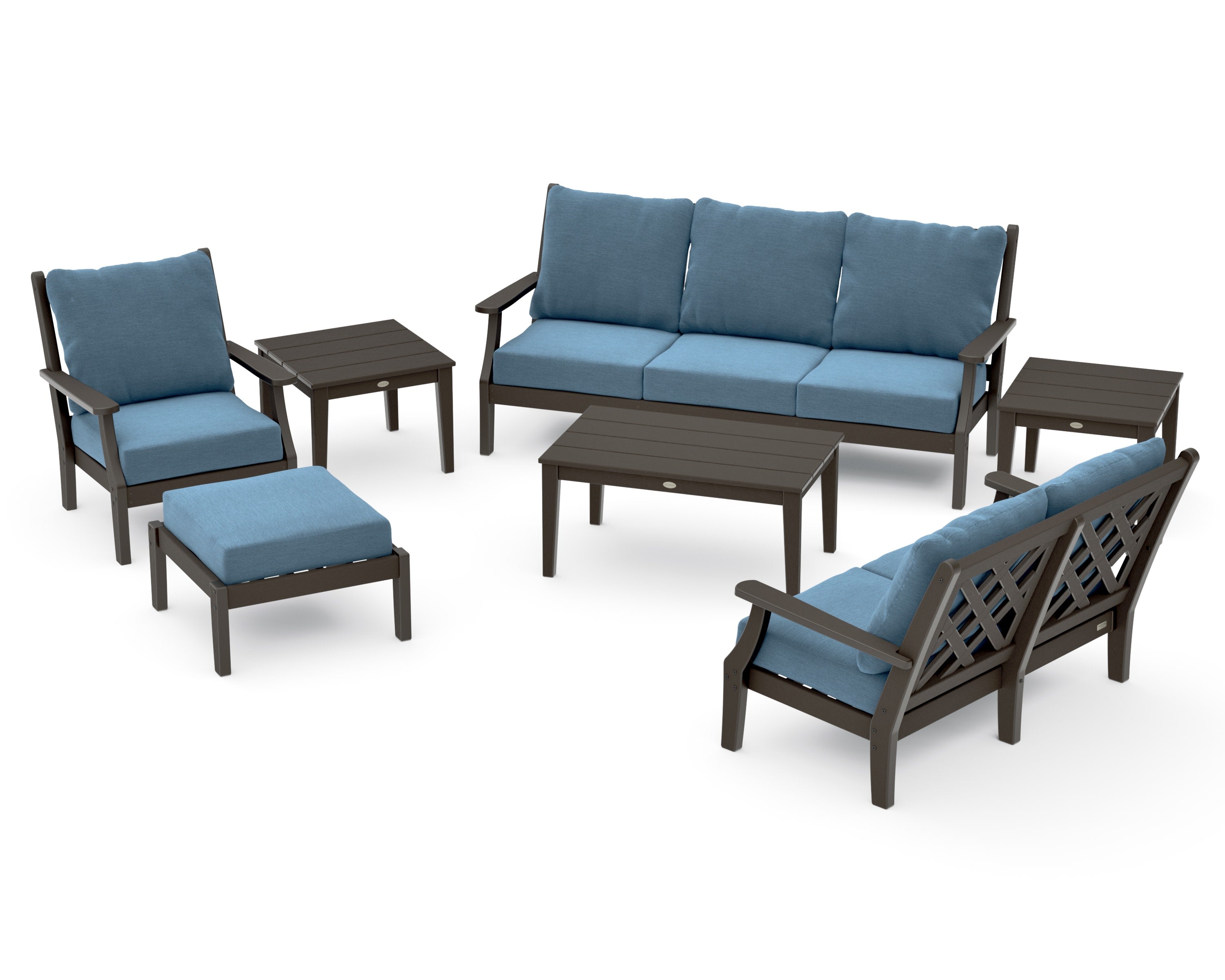 Wovendale 7-Piece Deep Seating Set in Vintage Coffee / Sky Blue