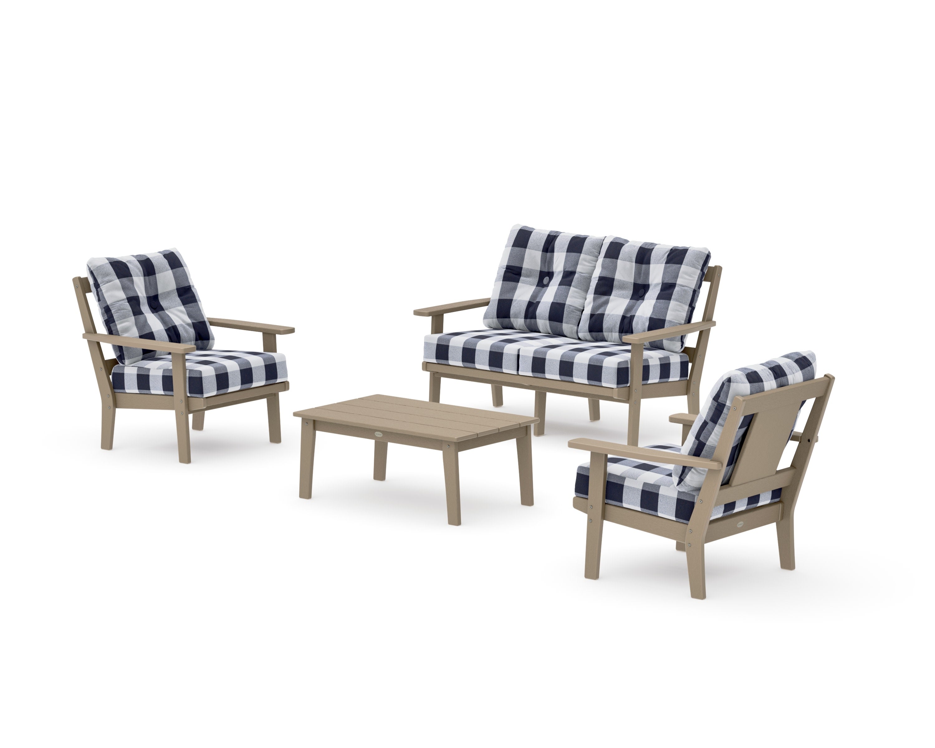 Prairie 4-Piece Deep Seating Set with Loveseat in Vintage Sahara / Buffalo Plaid Navy