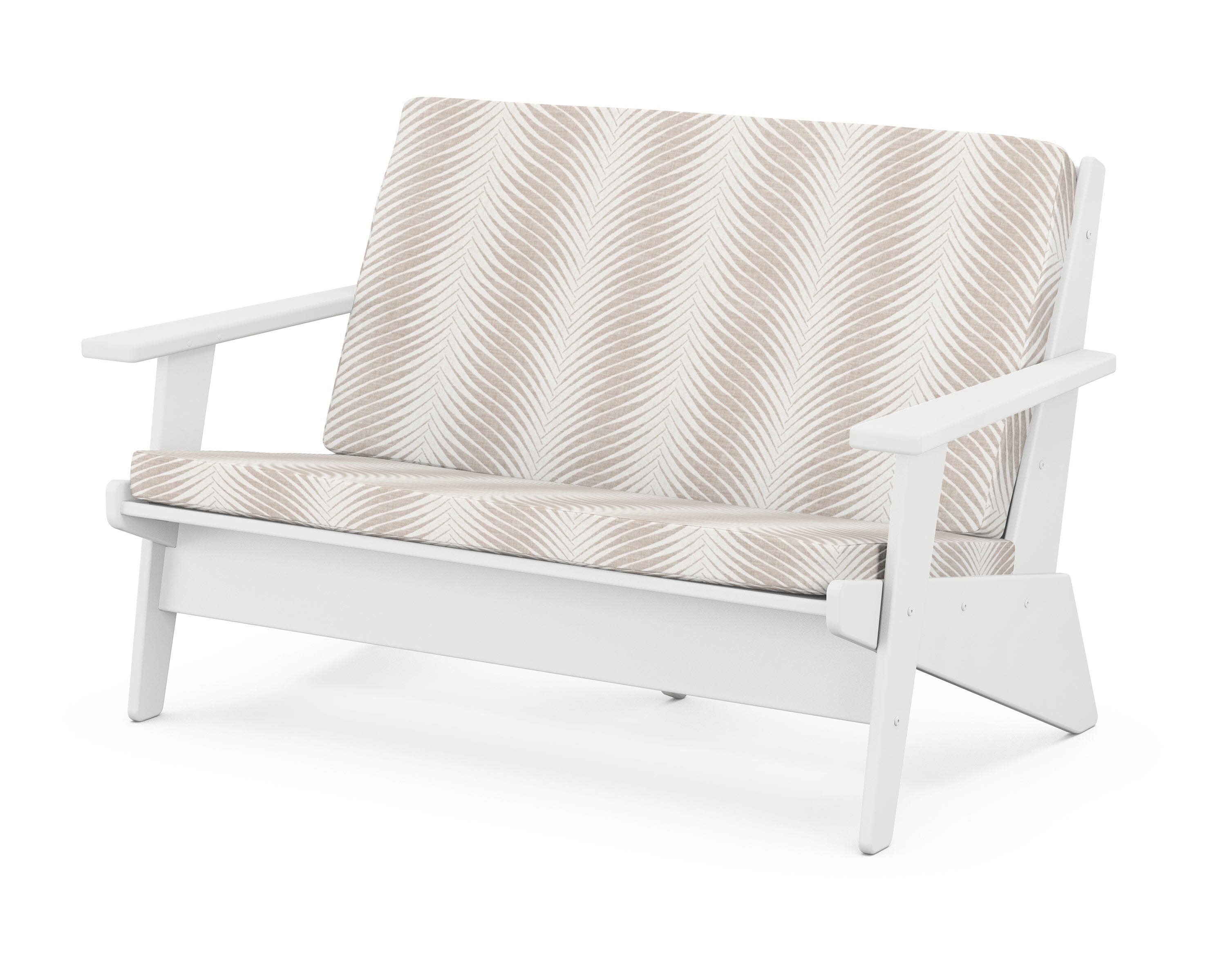 Riviera Modern Lounge Loveseat in White / Clock Out Cloud