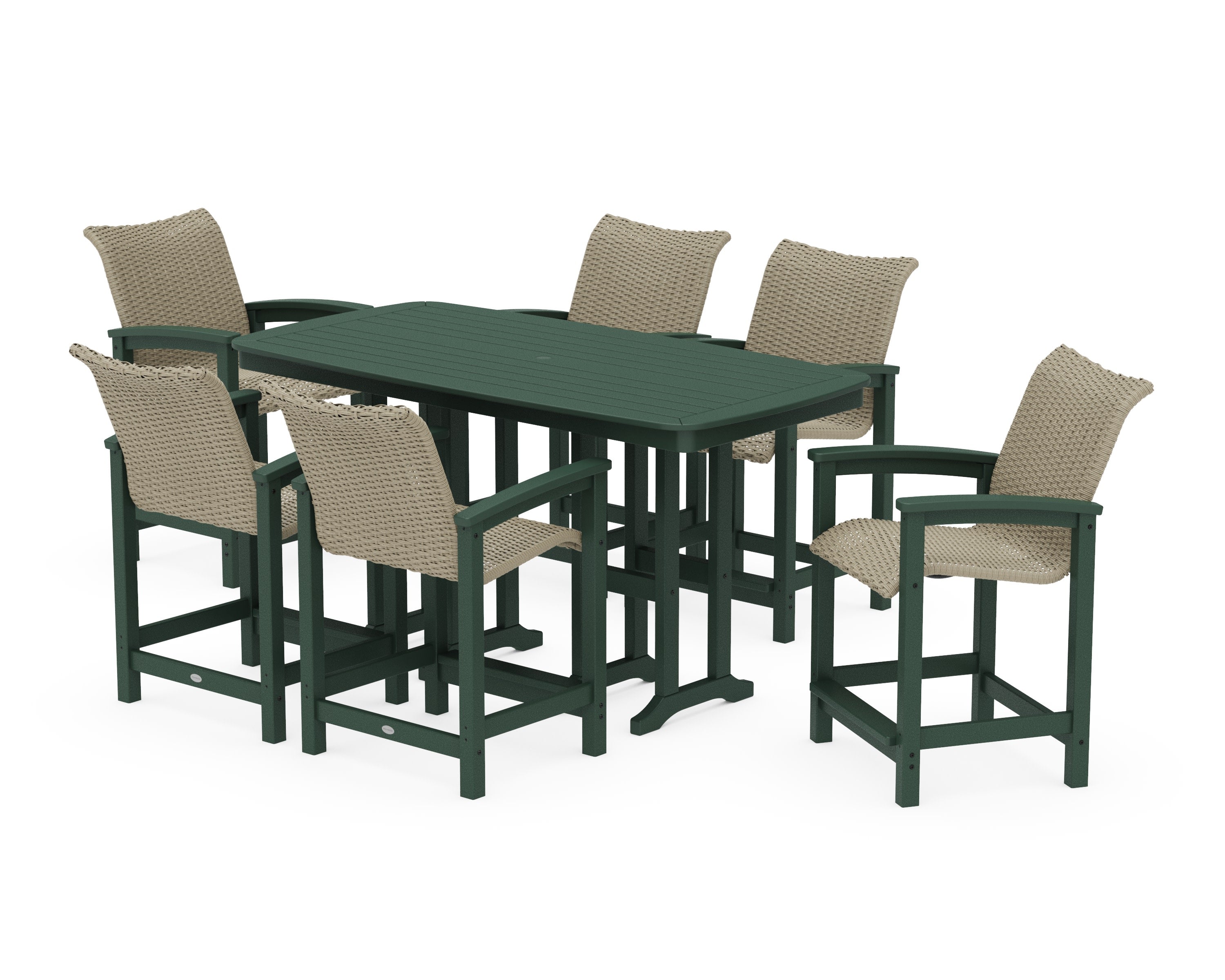 Coastal Woven Arm Chair 7-Piece Counter Set in Green / Dune Grass